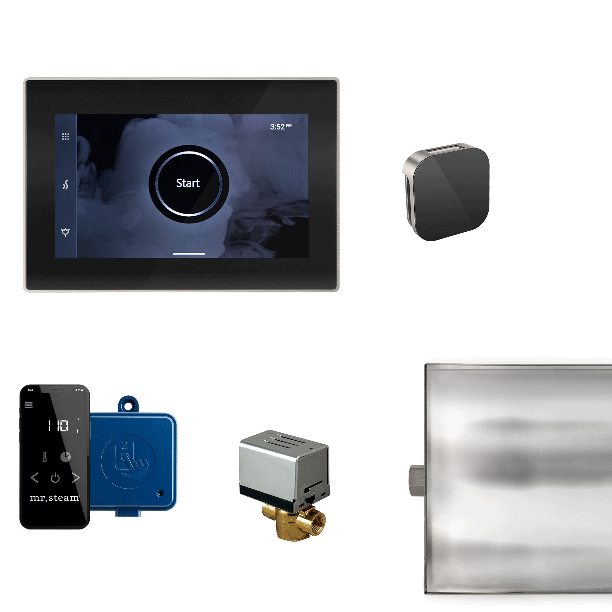 Kit de control de generador de vapor en negro y níquel cepillado de 120 vatios de Mr. Steam