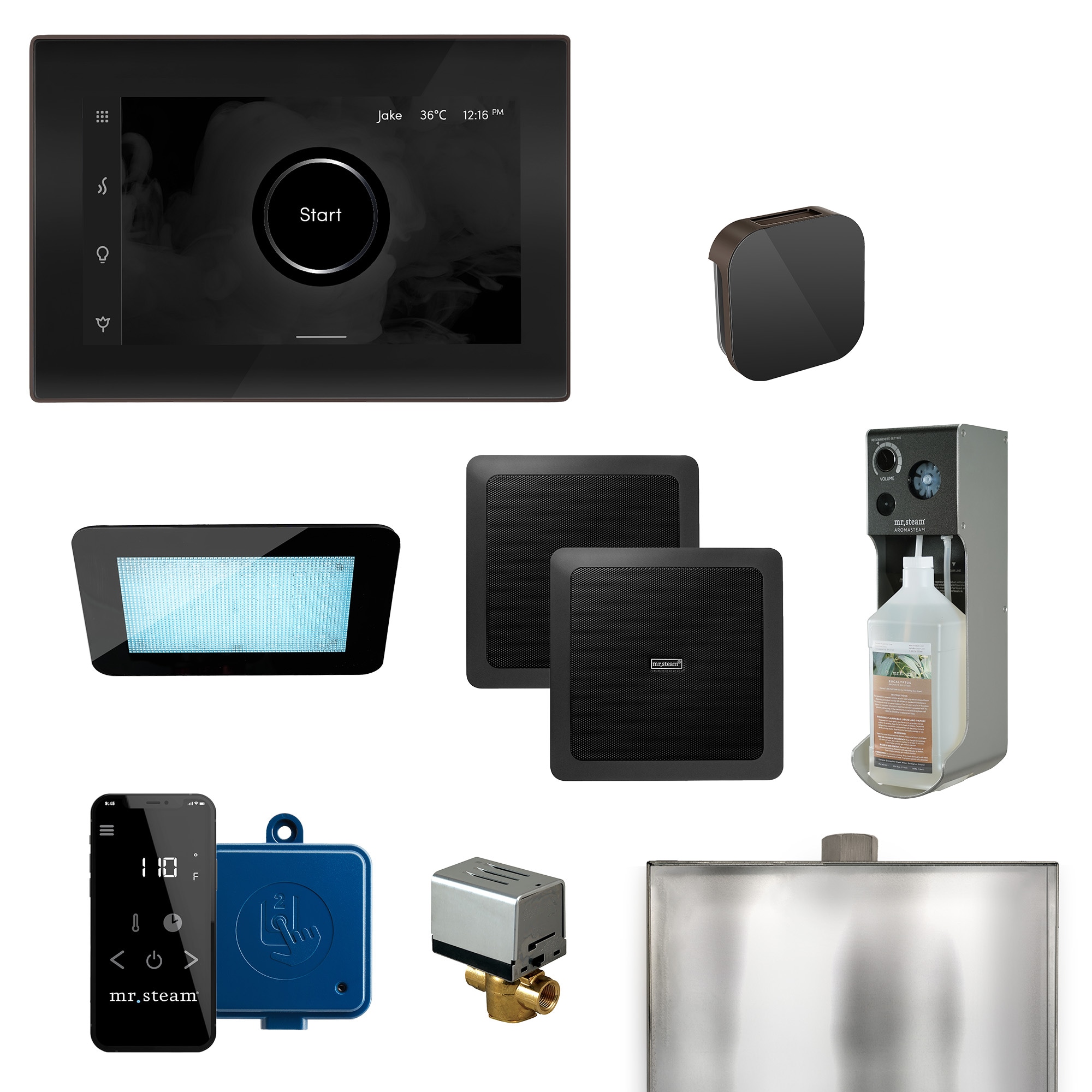 Kit de controlador de generador de vapor en latón satinado de 600 vatios Mr. Steam Bliss Max Linear