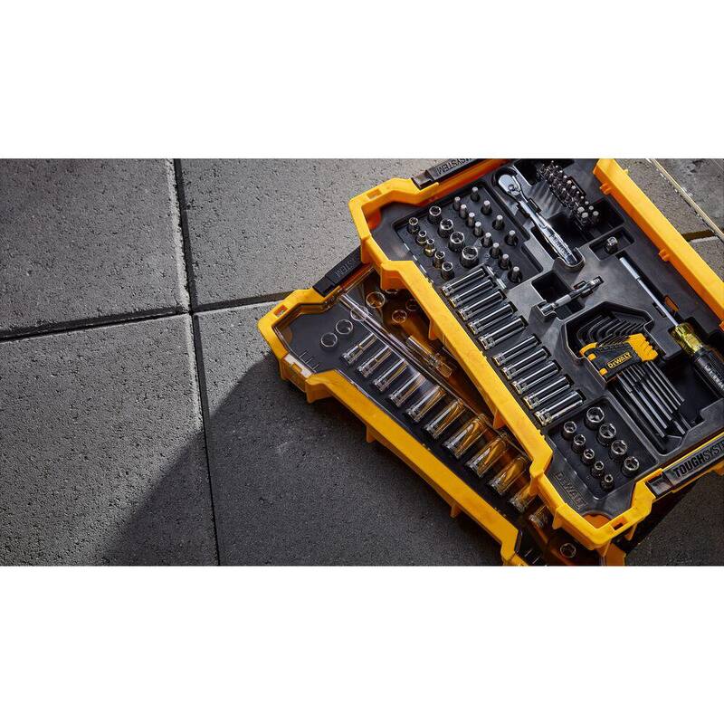 Juego de herramientas para mecánica DEWALT de 1/4 y 3/8 pulgadas con bandejas Toughsystem (131 piezas) - DWMT45402