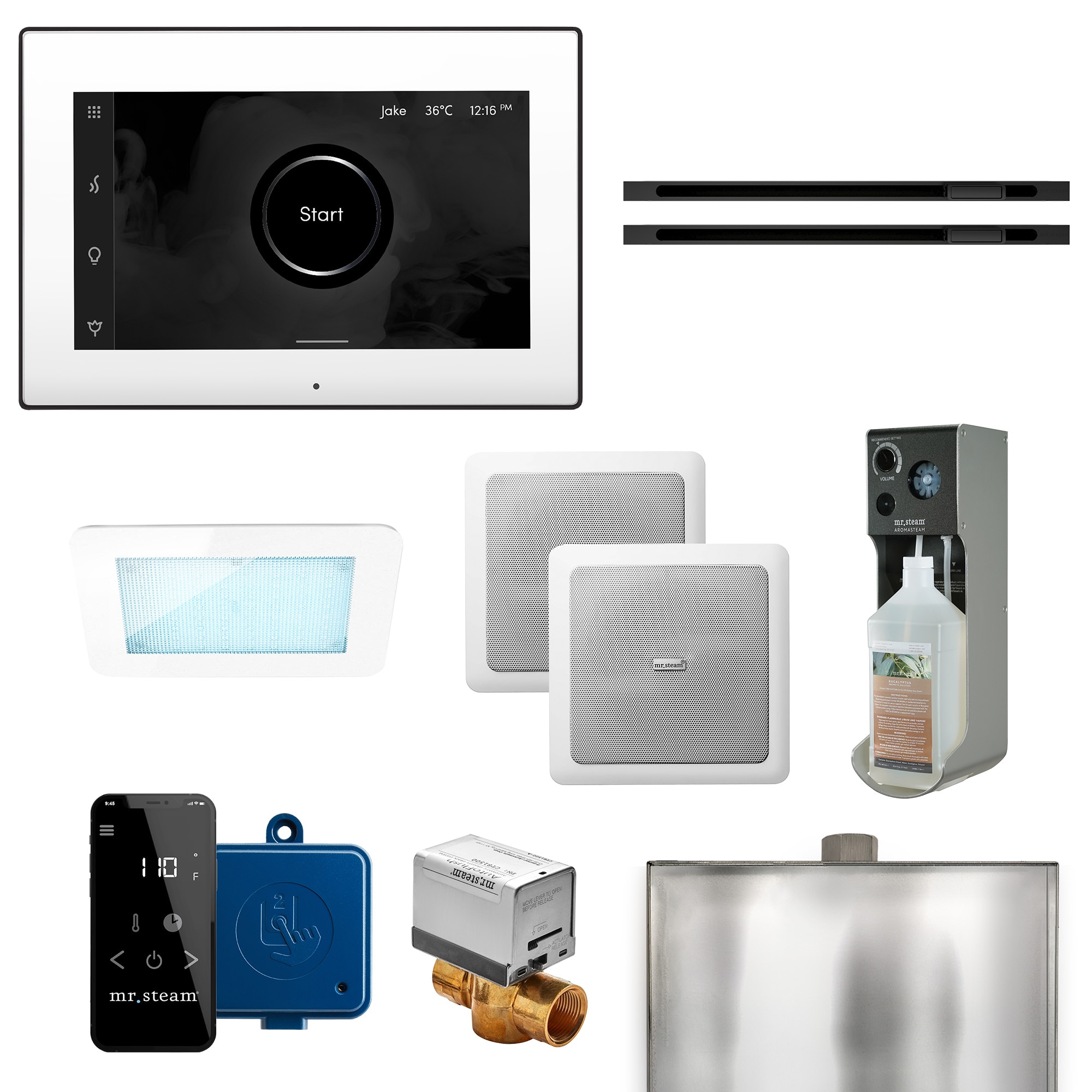 Kit de control generador de vapor Mr. Steam Xdream Max Linear de 500 watts en latón satinado