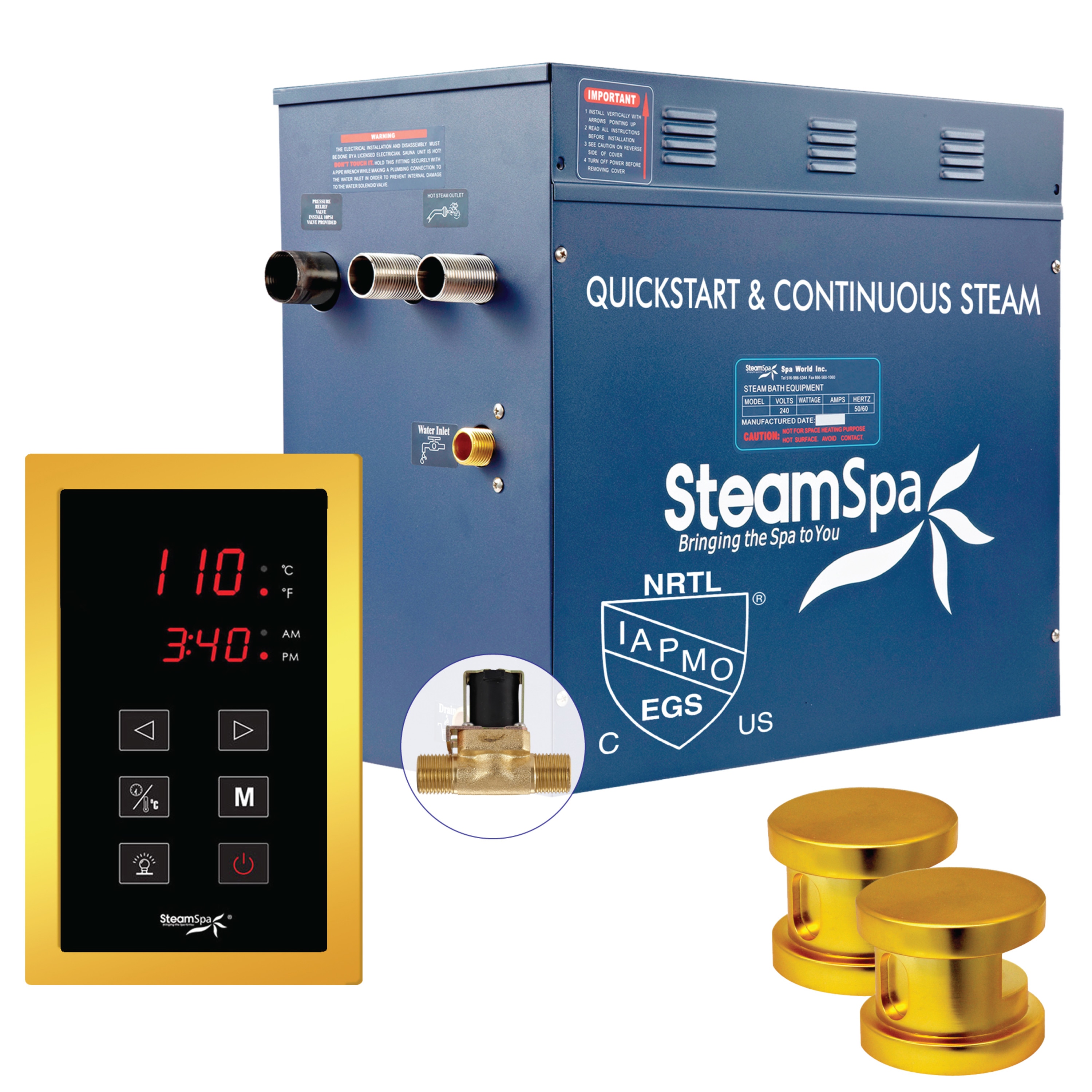 Generador de vapor SteamSpa Oasis de 10500 vatios color dorado OAT1050GD-A