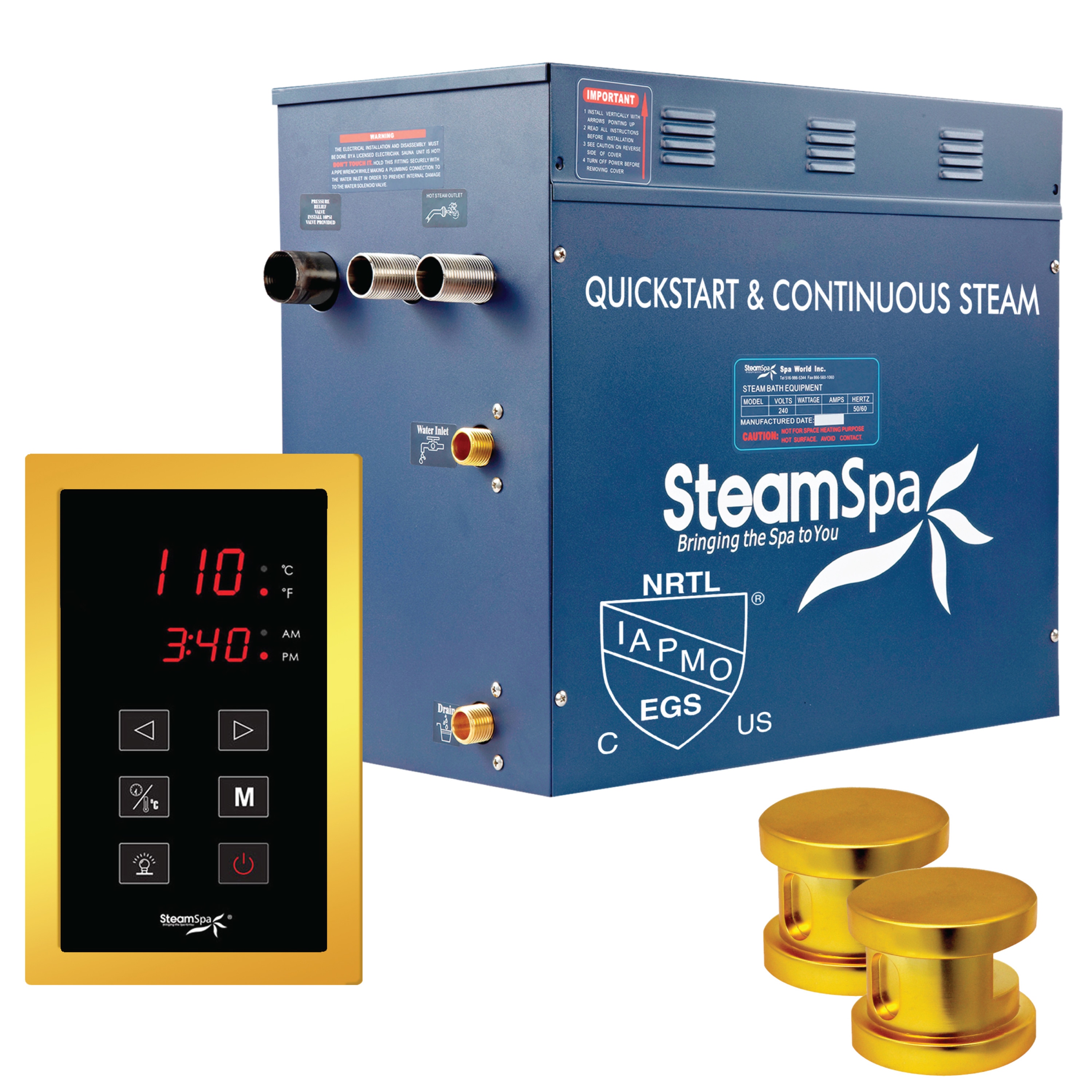 Generador de vapor SteamSpa Oasis de 12000 vatios en color dorado - OAT1200GD