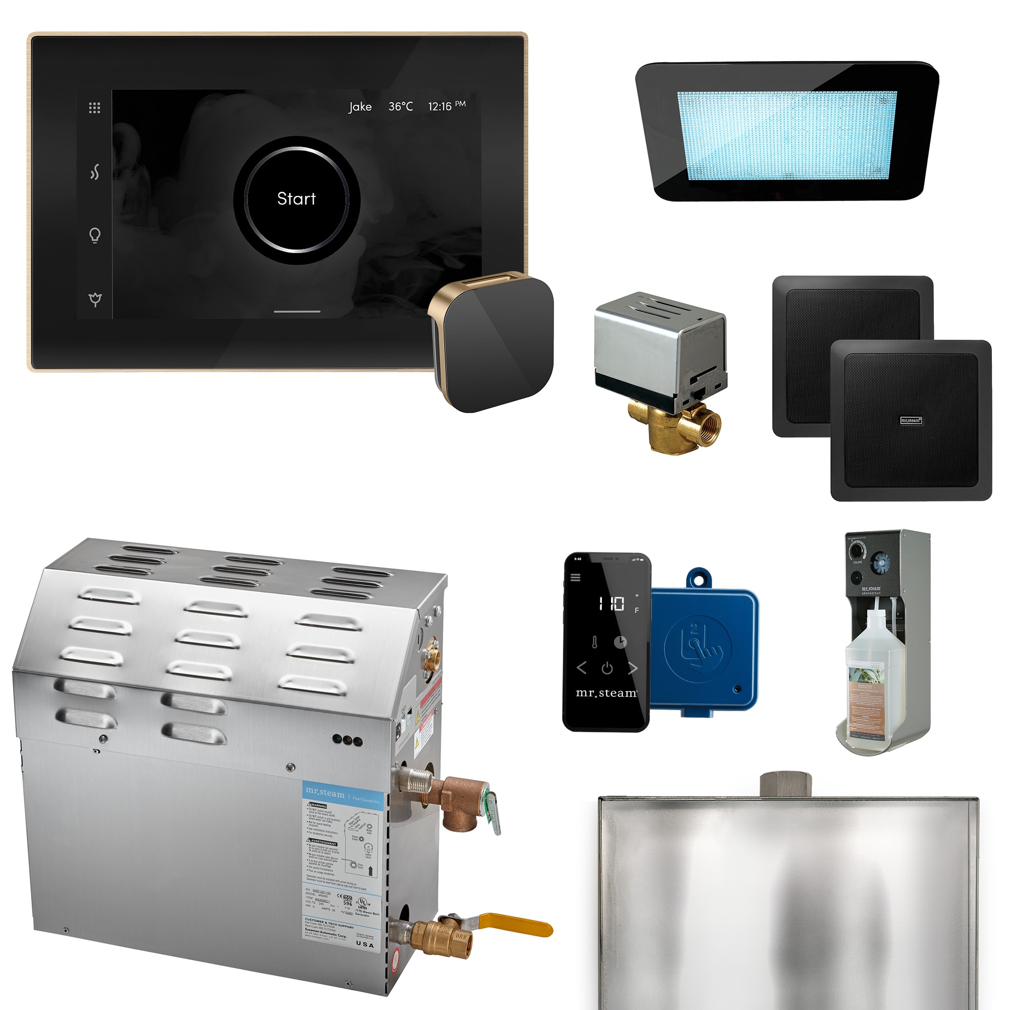 Kit de control de generador de vapor de bronce cepillado de 5000 vatios MS (XDream) Sr. Steam
