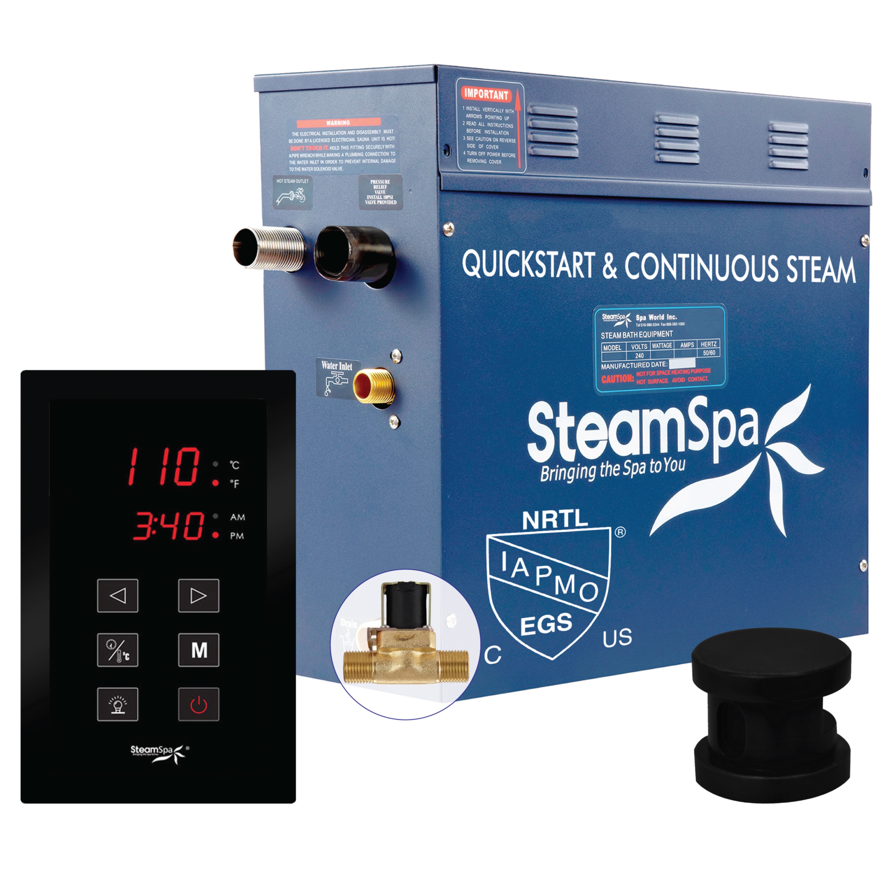 Generador de vapor SteamSpa Oasis 9000 Watts en color negro mate OAT900MK-A