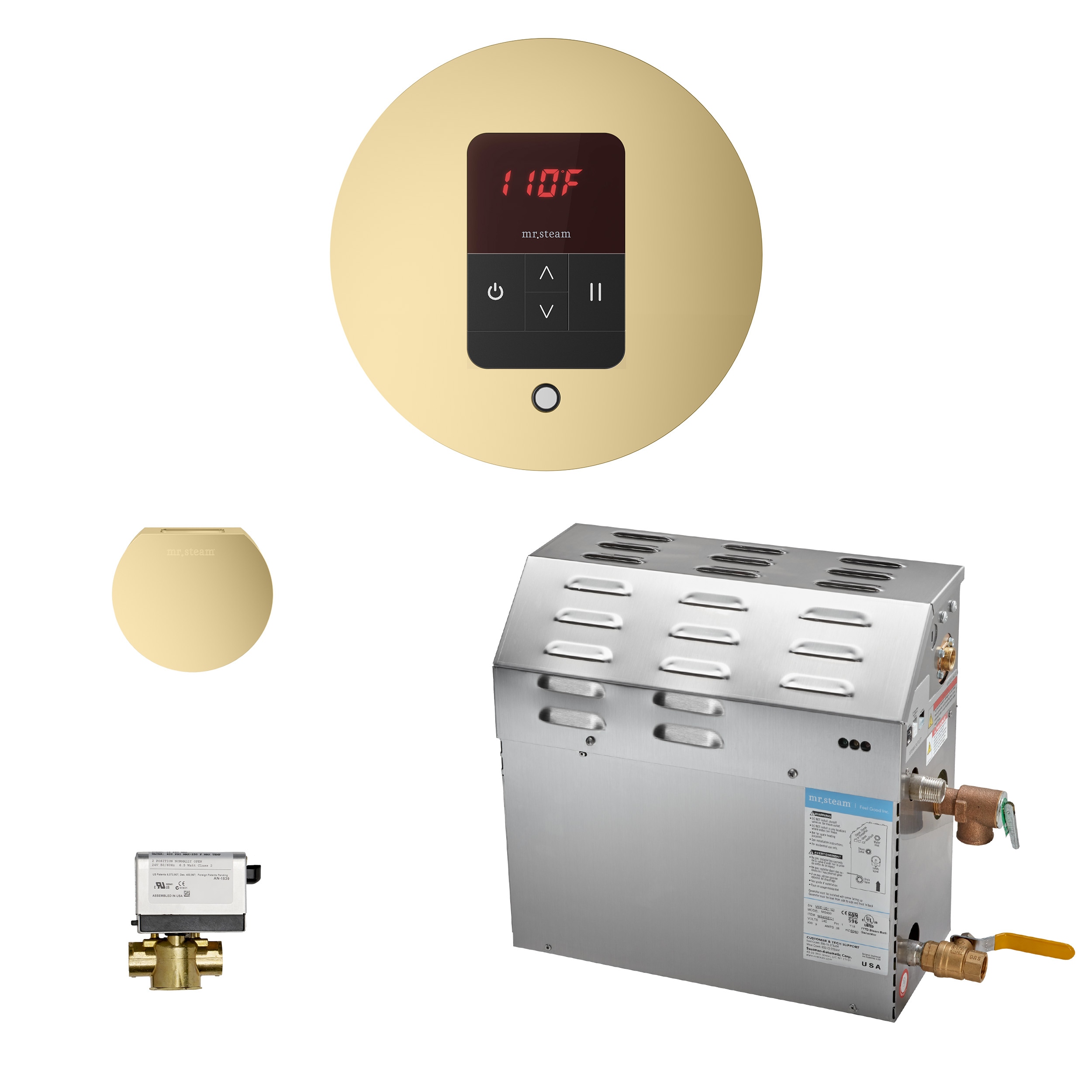 Kit de control para generador de vapor de latón satinado de 6000 vatios de temperatura Mr. Steam 150C1ATRDSB.