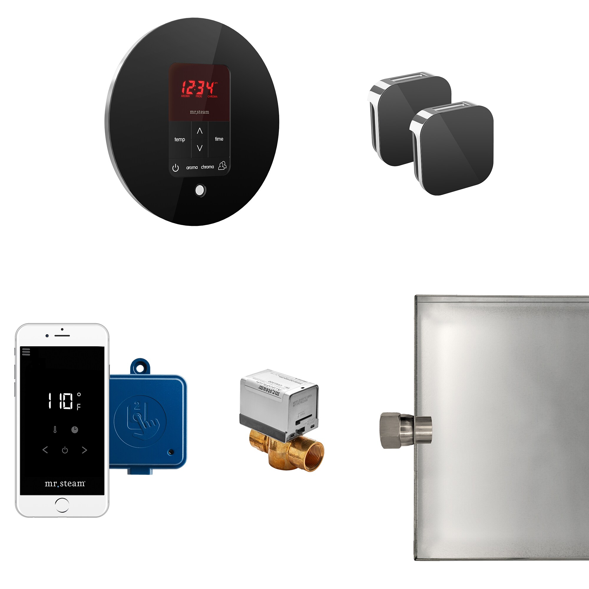 Kit de control de generador de vapor de vidrio negro de 120 vatios Sr. Steam MSBUTLERXRD-BK