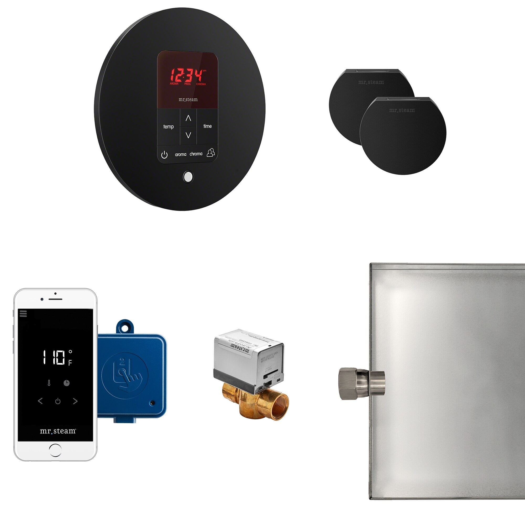 Kit de control de generador de vapor de color negro mate de 120 vatios Mr. Steam MSBUTLERXRD-MB