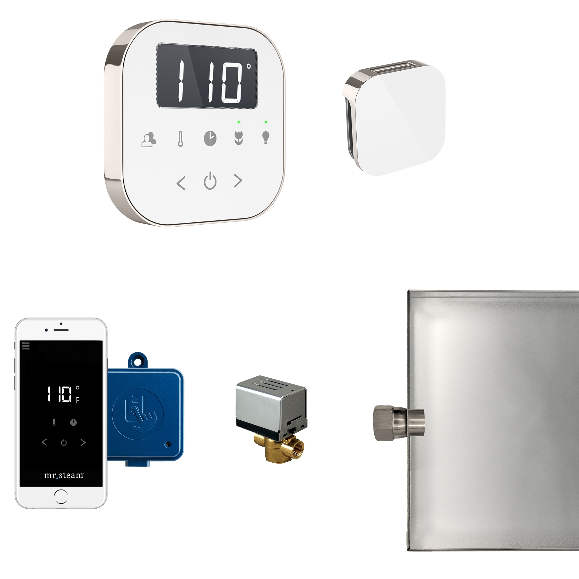 Kit de control de generador de vapor de níquel pulido blanco de 120 vatios de vapor Sr. Steam ABUTLER1W-PN