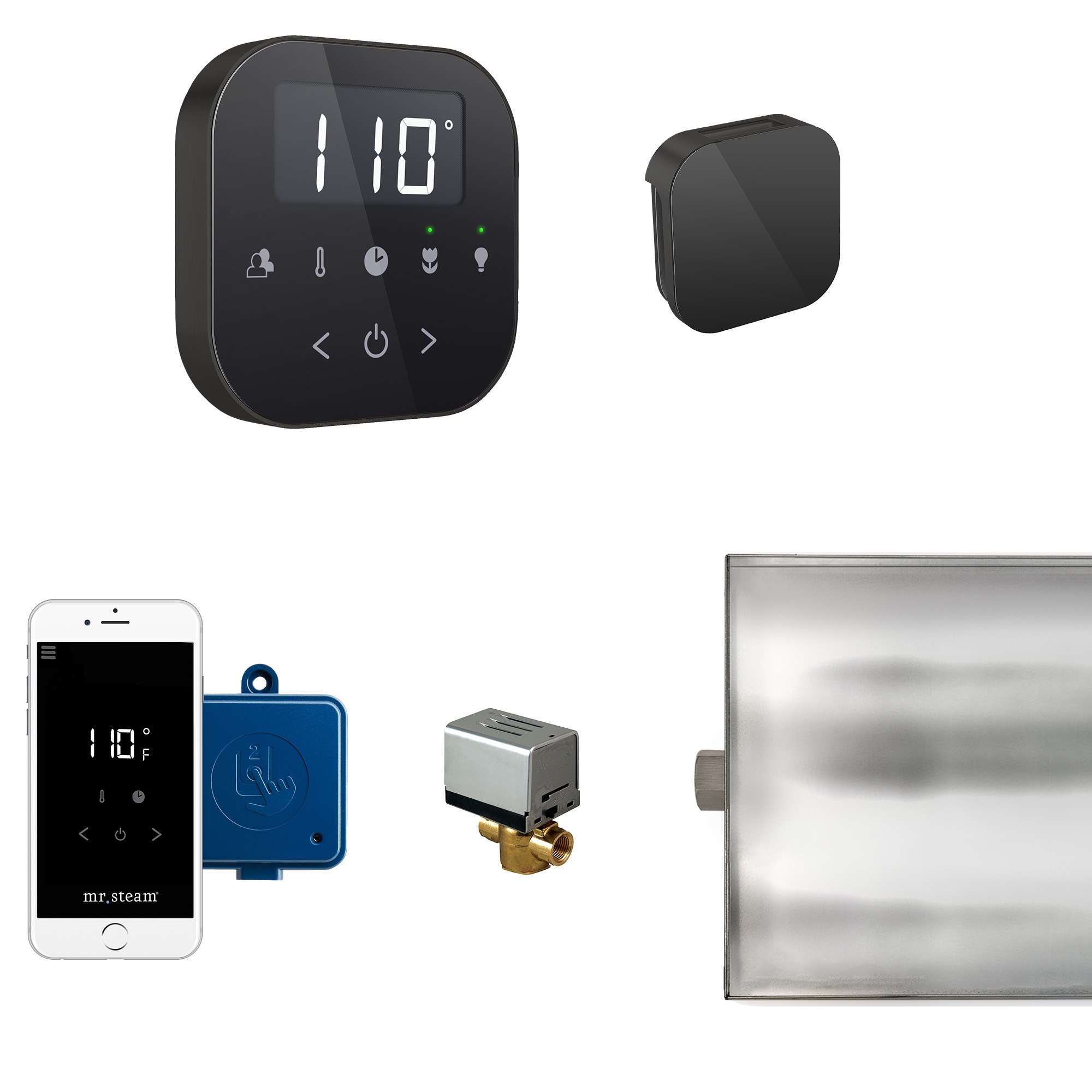 Kit de control de generador de vapor negro mate de 120 vatios de Sr. Steam ABUTLER1B-MB.