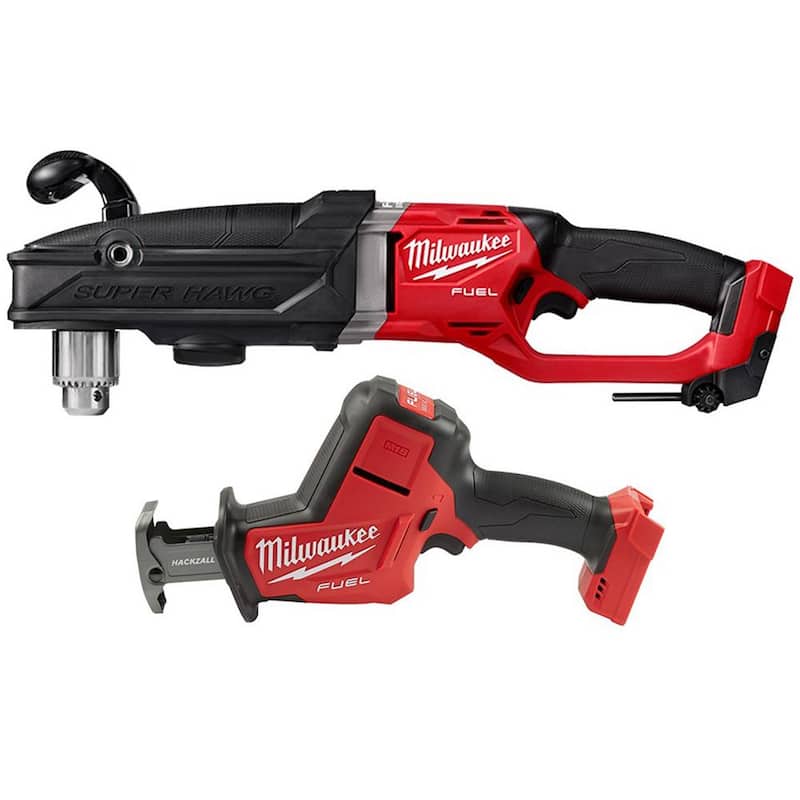 Milwaukee M18 FUEL 18-Volt Lithium-Ion Brushless Cordless GEN 2 Super Hawg Taladro Angular Derecho de 1/2 pulgadas con M18 FUEL Hackzall - 2809-20-2719-20