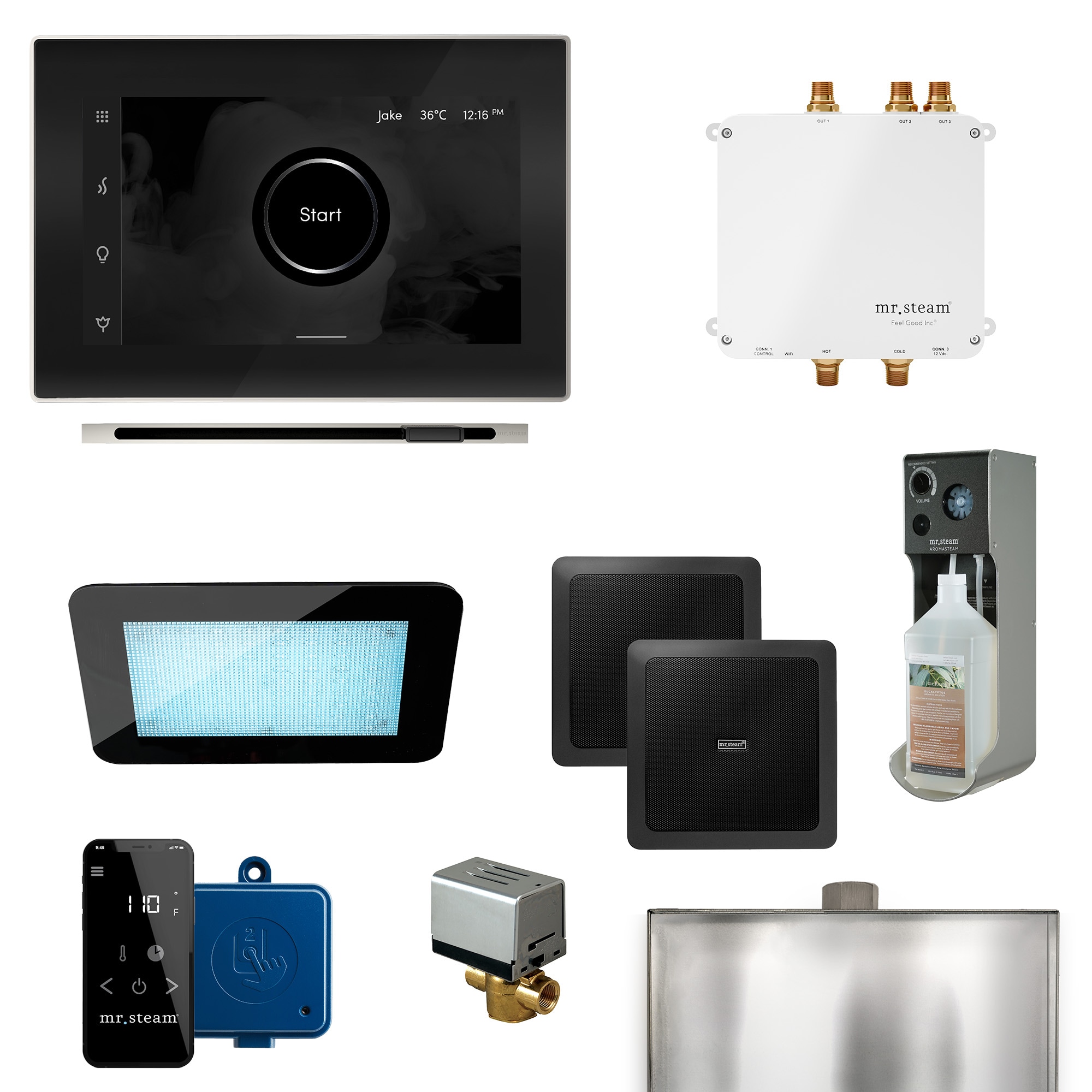 Kit de control para generador de vapor Mr. Steam Bliss Linear de 600 watts en níquel cepillado