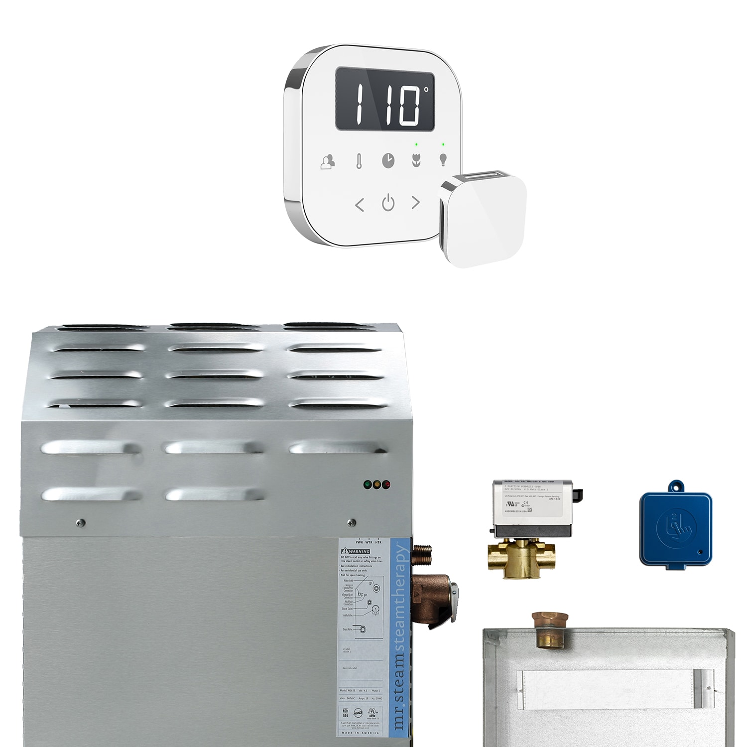 Kit de control para generador de vapor blanco cromado pulido de 12000 vatios de Mr. Steam