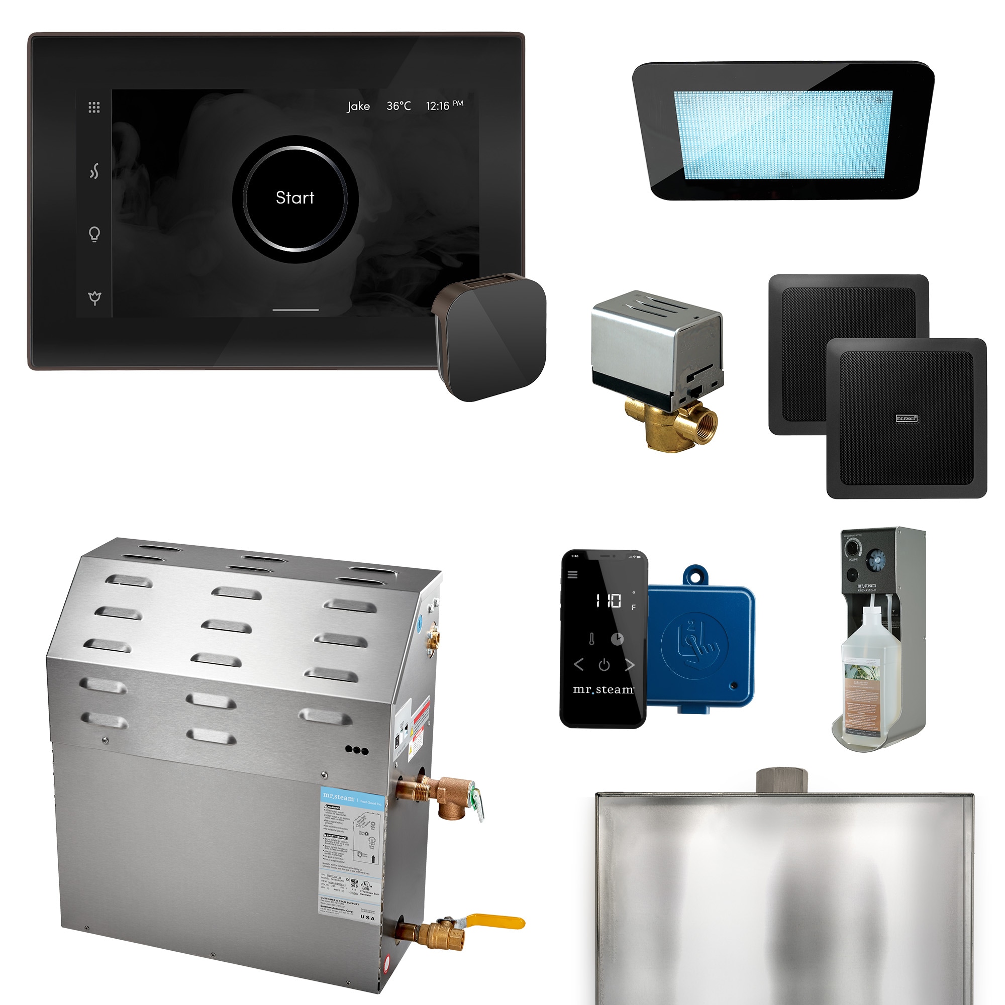 Kit de control de generador de vapor Mr. Steam Super (XDream) de 12000 watts en bronce frotado