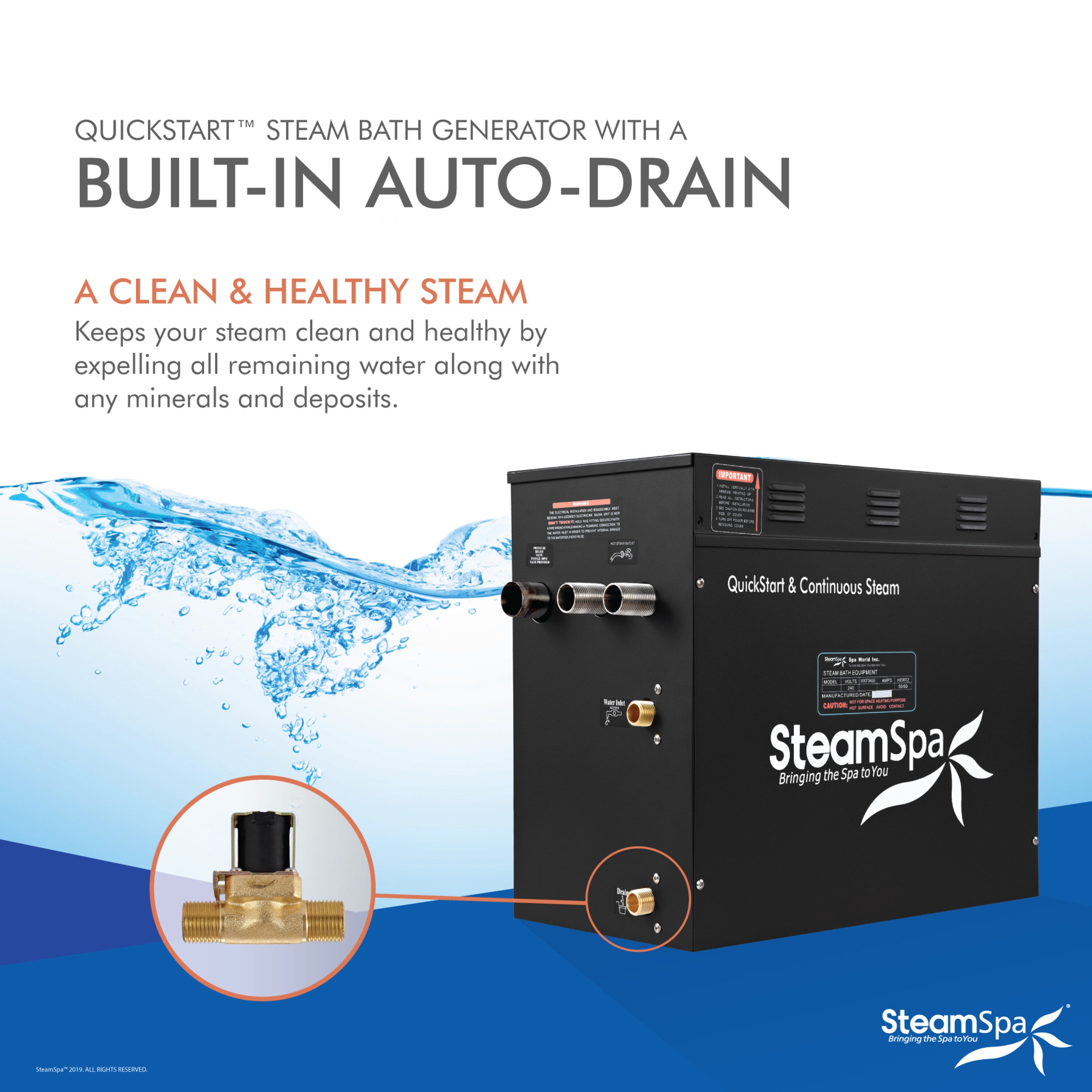 Generador de vapor de bronce aceitado de la serie negra SteamSpa de 10500 vatios, modelo BKT1050ORB-ADP