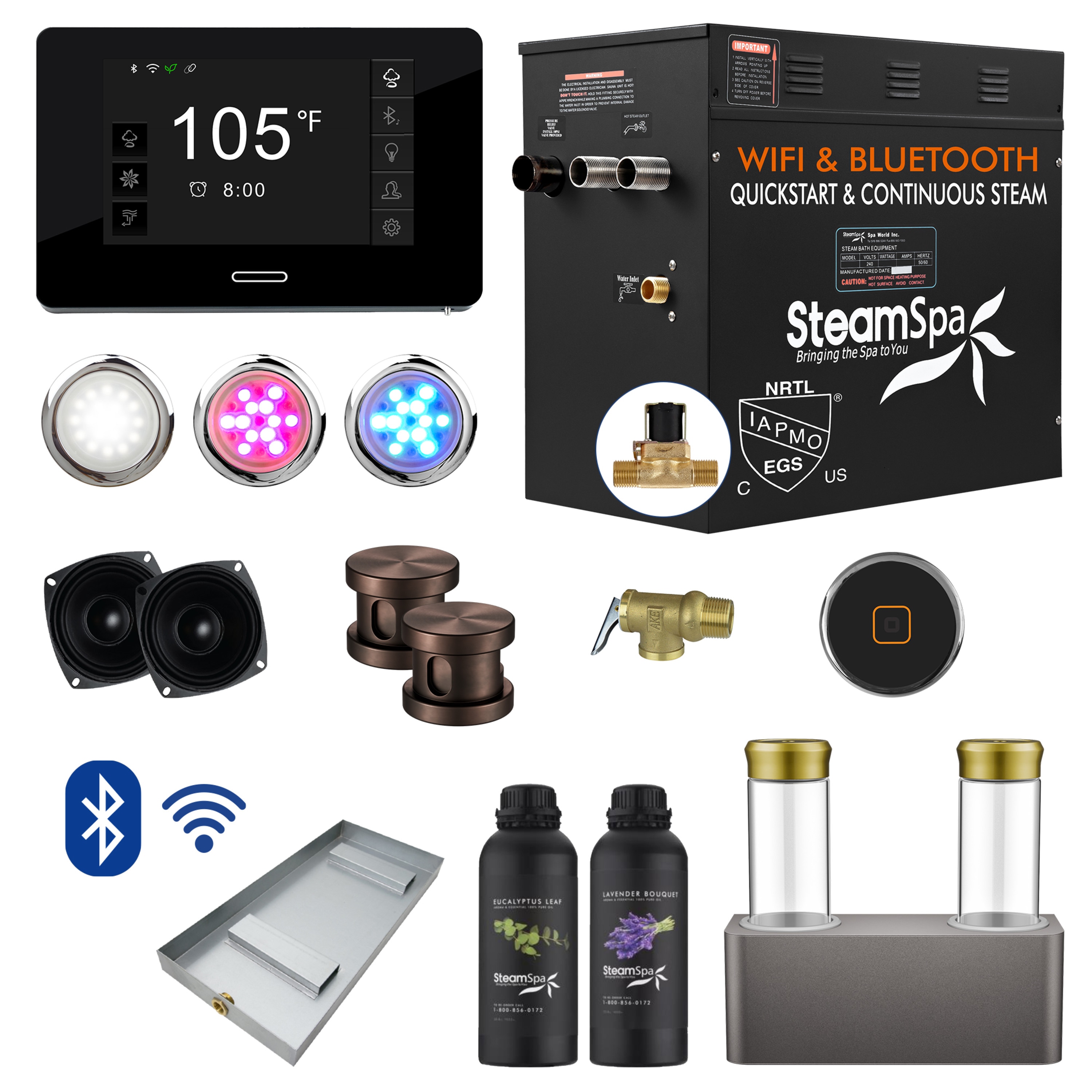 Generador de vapor de bronce aceitado de la serie negra SteamSpa de 10500 vatios, modelo BKT1050ORB-ADP