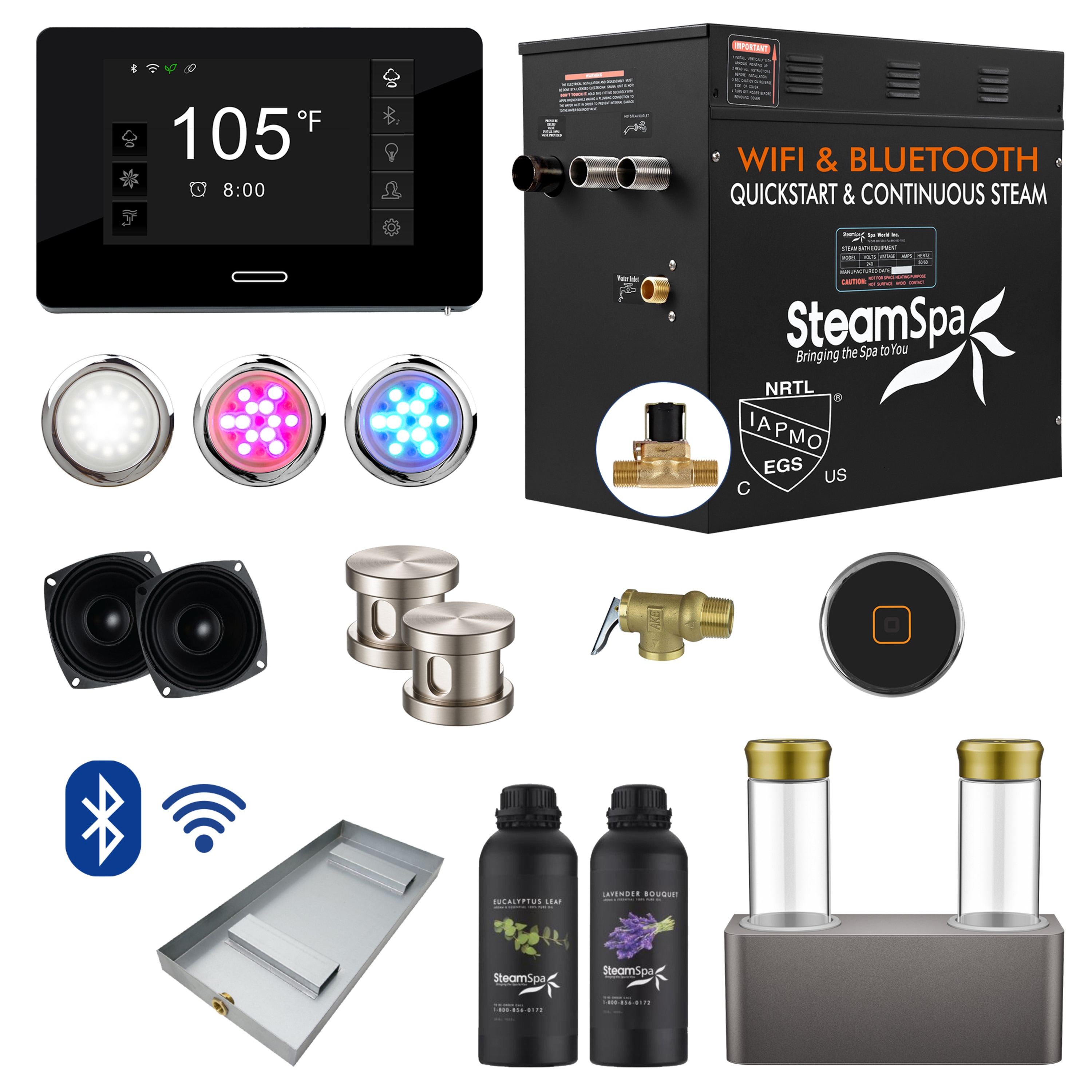 Generador de vapor SteamSpa Black Series de 10500 vatios en níquel cepillado BKT1050BN-ADP