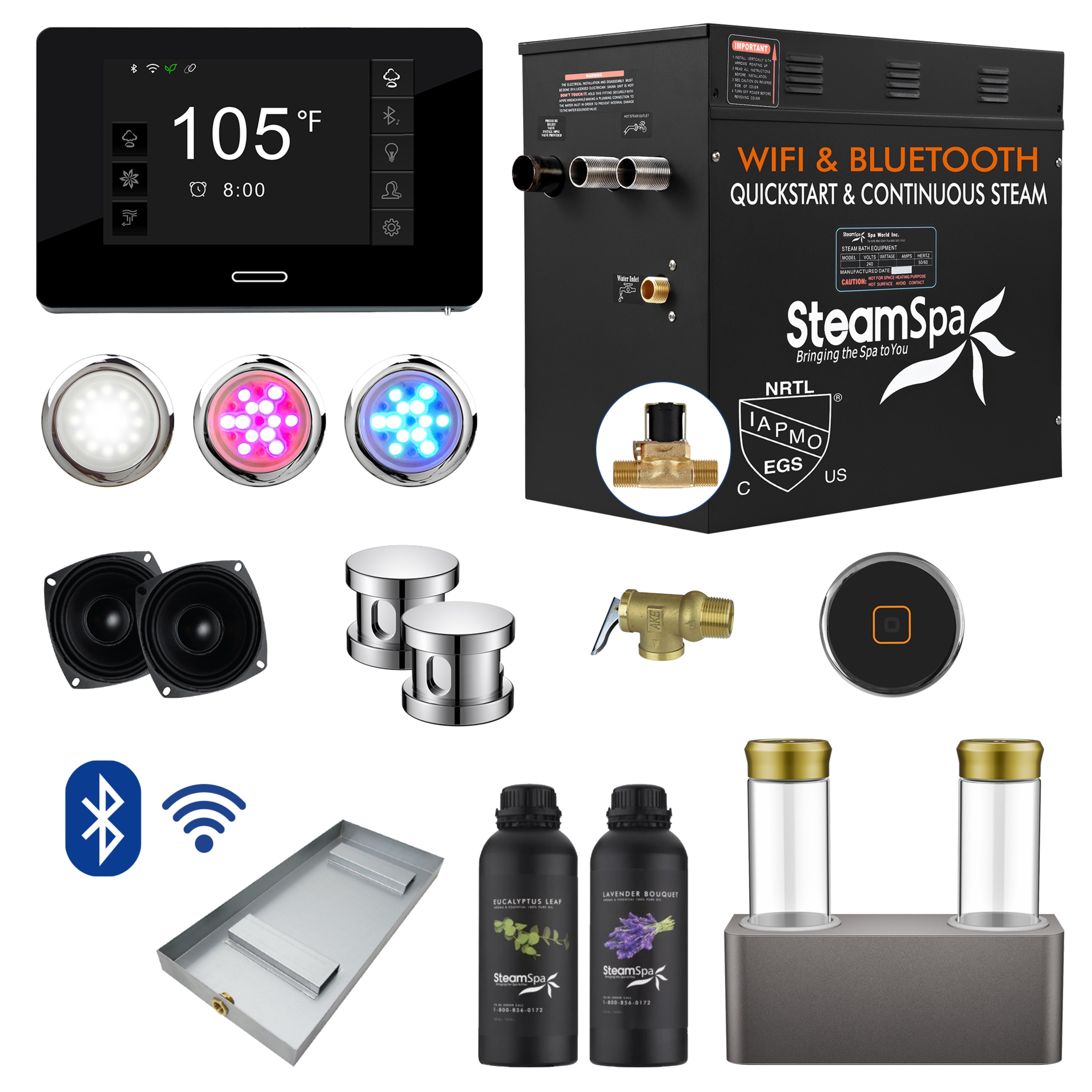 Generador de vapor SteamSpa Black Series de 10500 vatios en cromo pulido