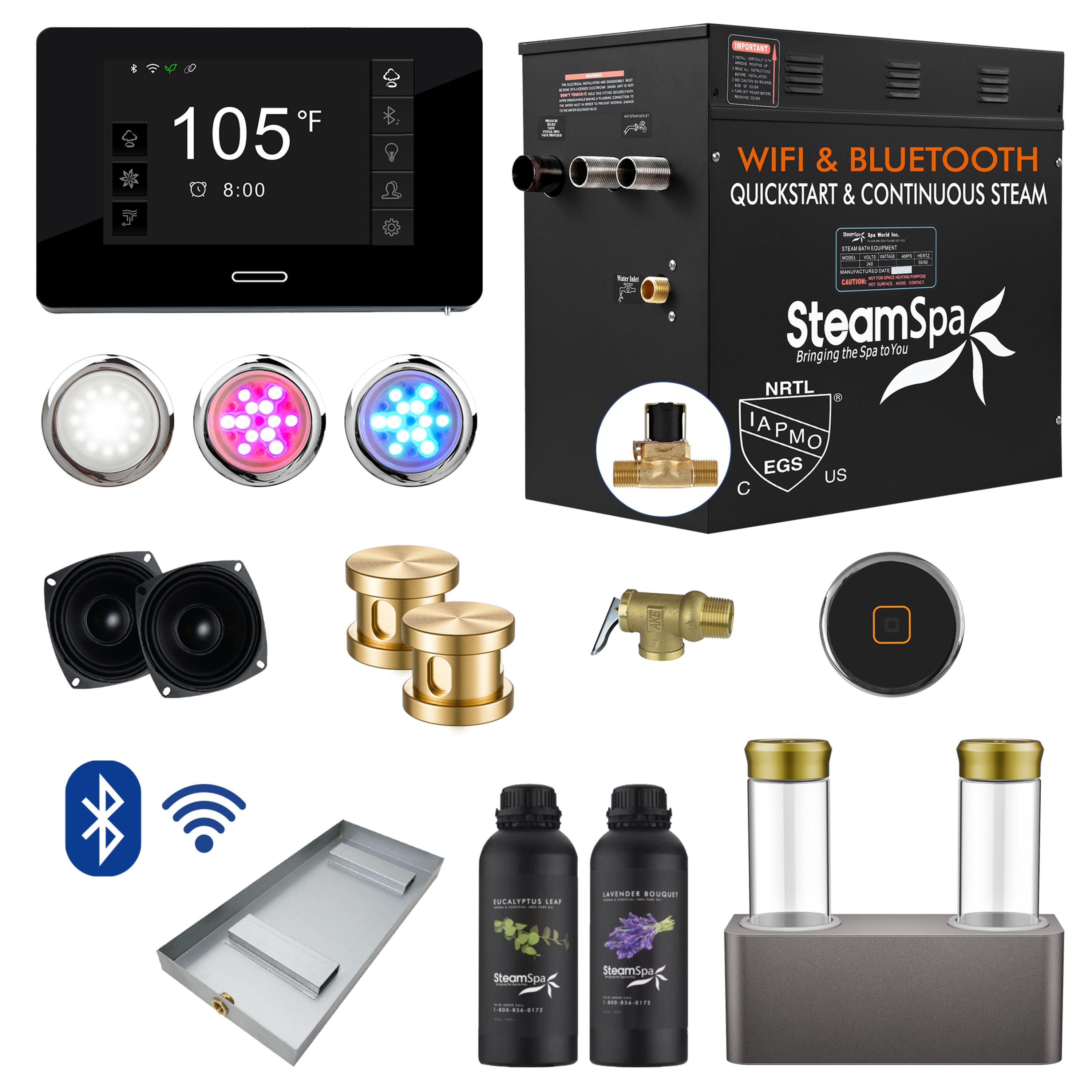 Generador de vapor SteamSpa Black Series de 10500 vatios en color negro con acabado dorado