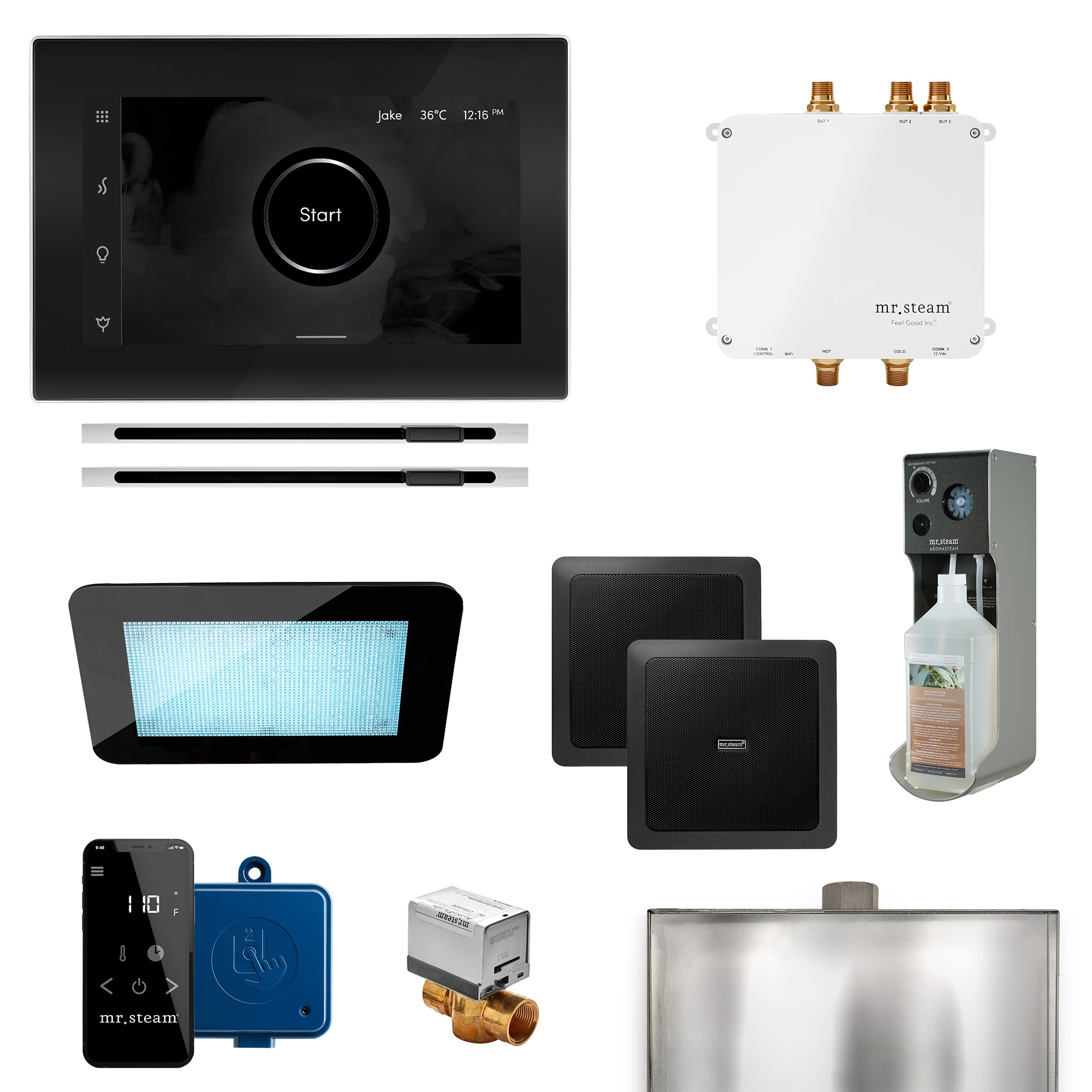 Kit de control de generador de vapor Bliss Max de Mr. Steam de 600 vatios en acabado cromado pulido
