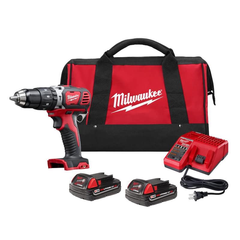 Milwaukee M18 Taladro Percutor Inalámbrico de Iones de Litio de 1/2 pulgada con Kit de 2 baterías de 1.5Ah, cargador y estuche rígido - 2607-22CT