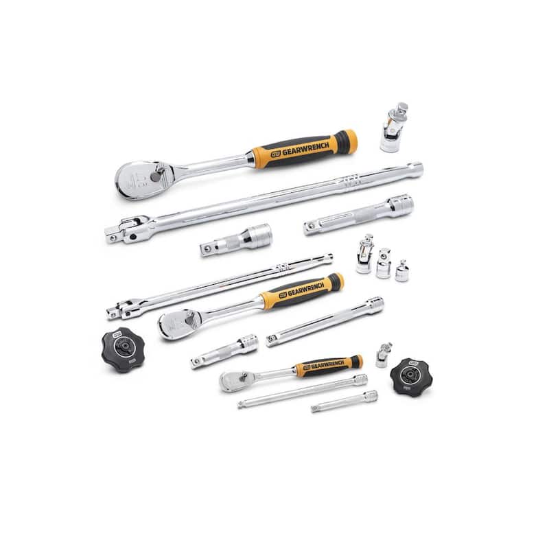 Juego de trinquetes y dados estándar y profundos, en pulgadas y milímetros, de 1/4, 3/8 y 1/2 pulg. de GEARWRENCH con 90 dientes de manejo (163 piezas) - 8586789CB