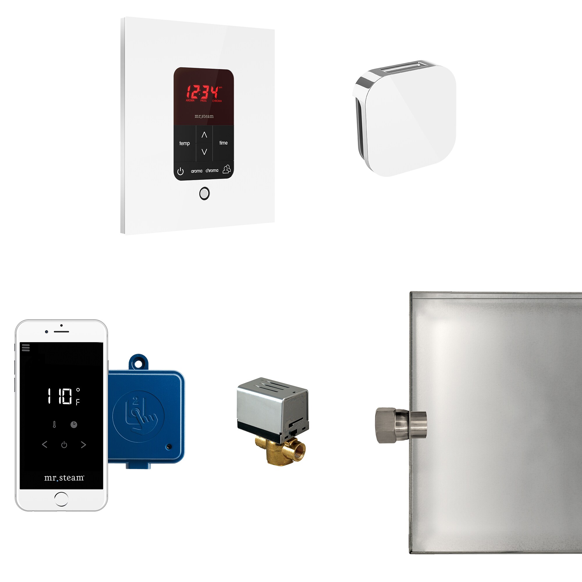 Kit de control de generador de vapor de vidrio blanco de 120 vatios Sr. Steam MSBUTLER1SQ-WH