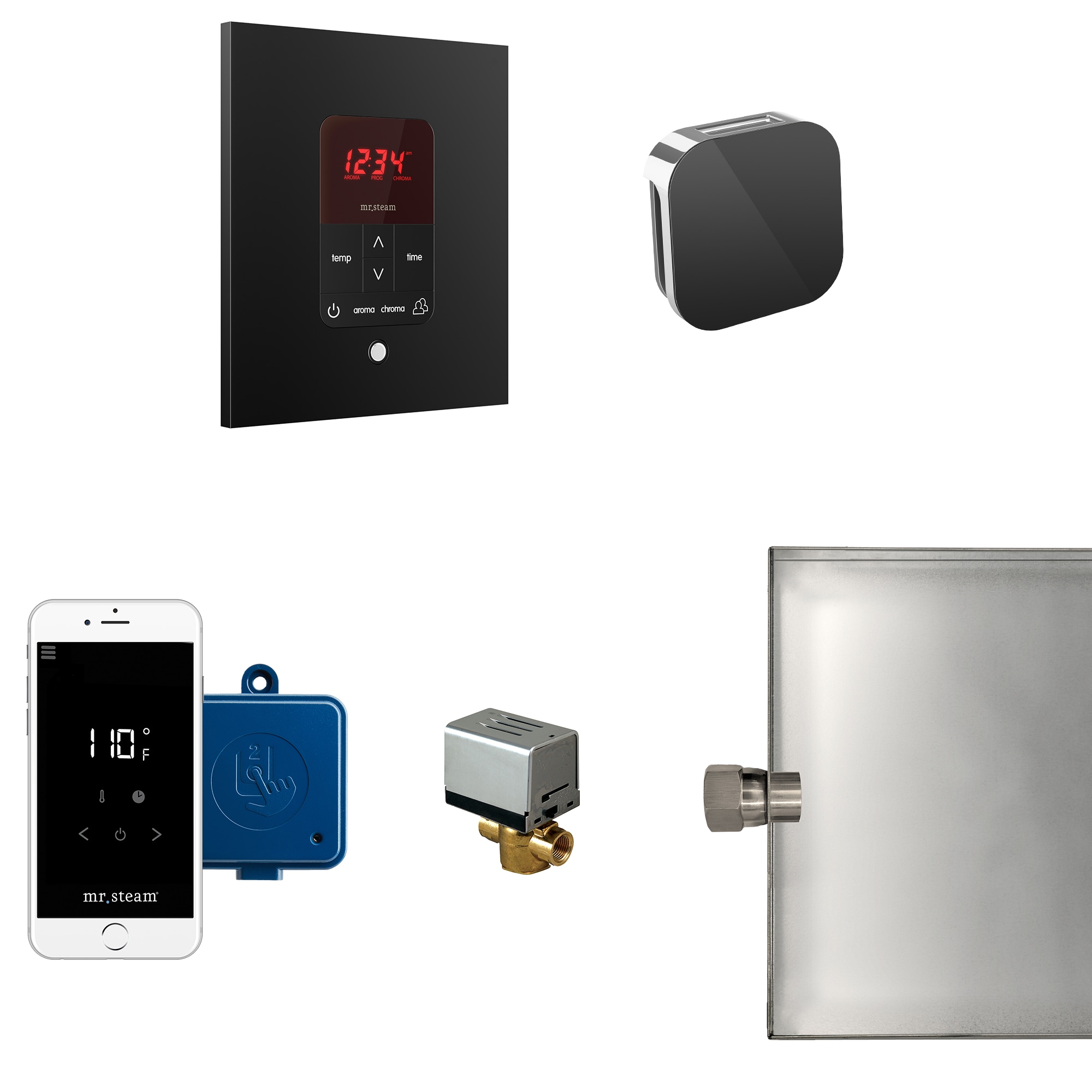 Kit de control de generador de vapor de vidrio negro de 120 vatios de Mr. Steam MSBUTLER1SQ-BK