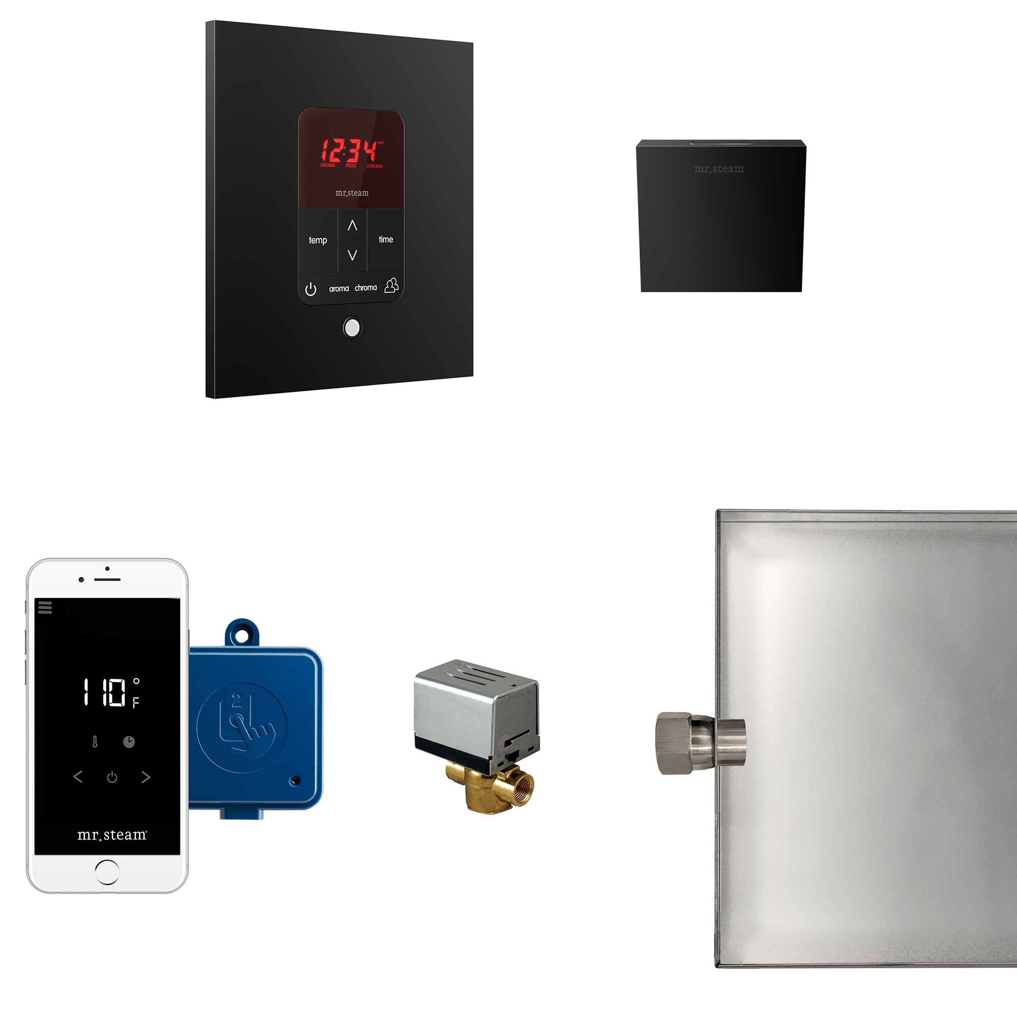 Kit de control de generador de vapor en negro mate de 120 vatios Sr. Steam MSBUTLER1SQ-MB