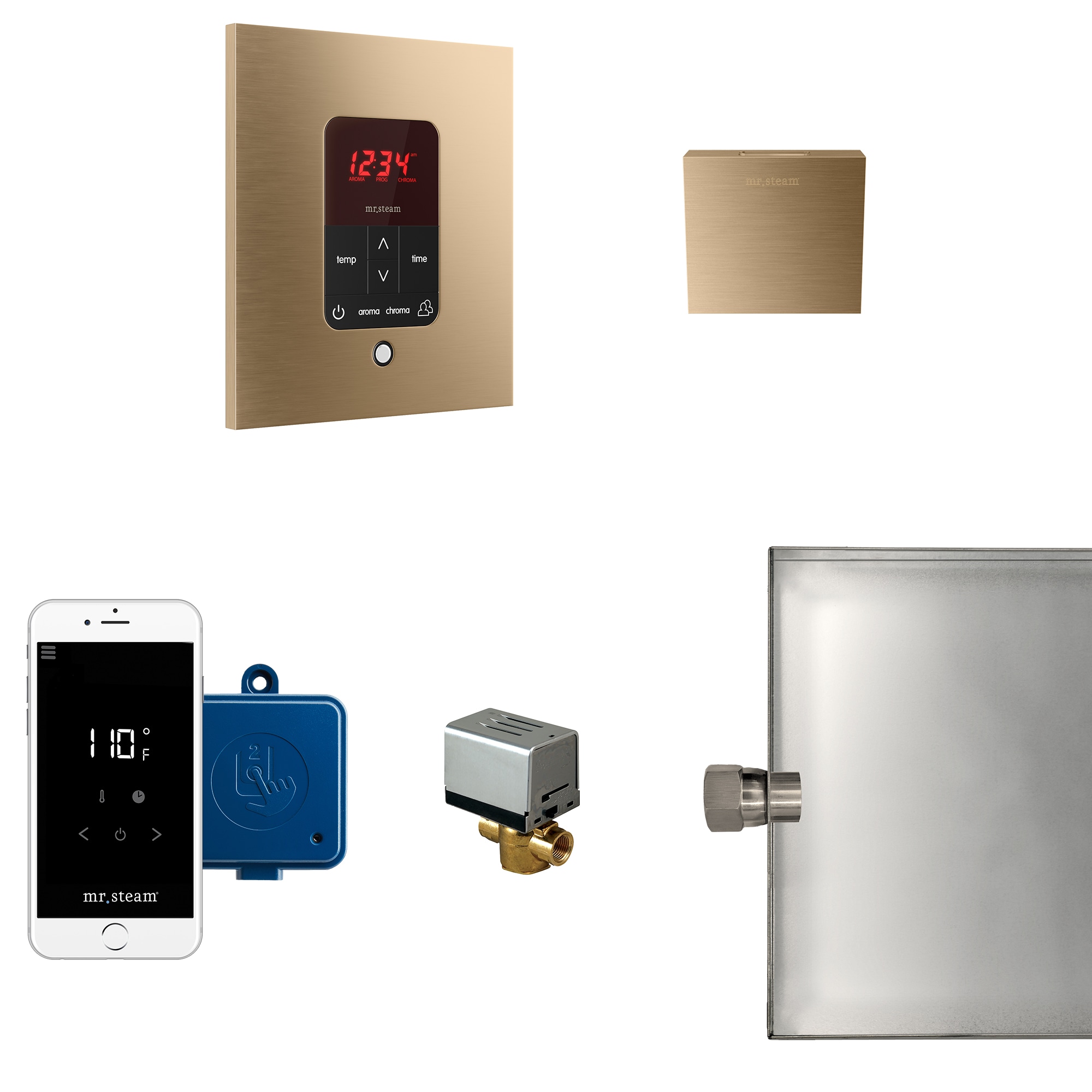 Kit de control de generador de vapor de bronce cepillado de 120 vatios de Mr. Steam MSBUTLER1SQ-BB