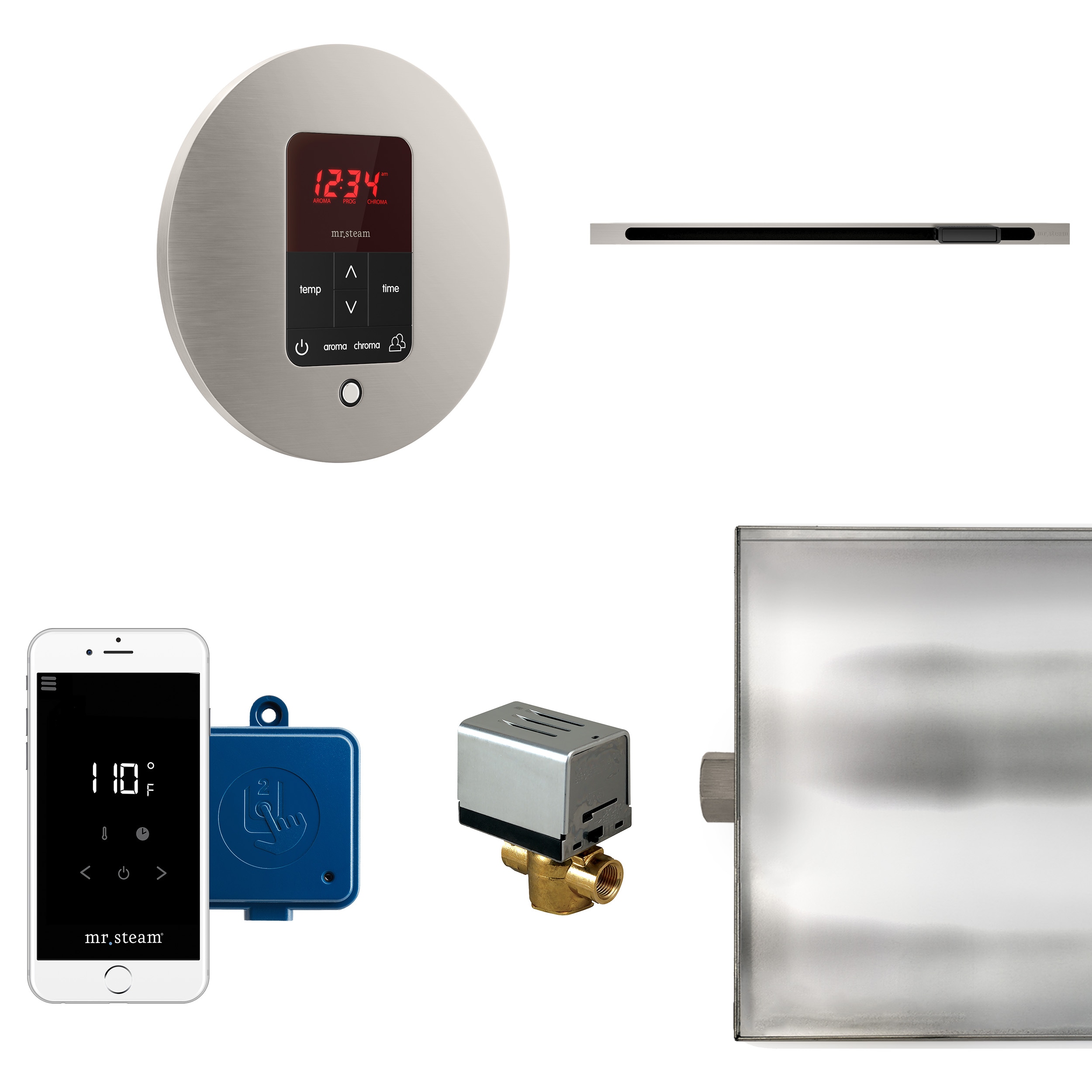 Kit de control de generador de vapor de níquel cepillado de 120 vatios de Mr. Steam BTLRL1RBN