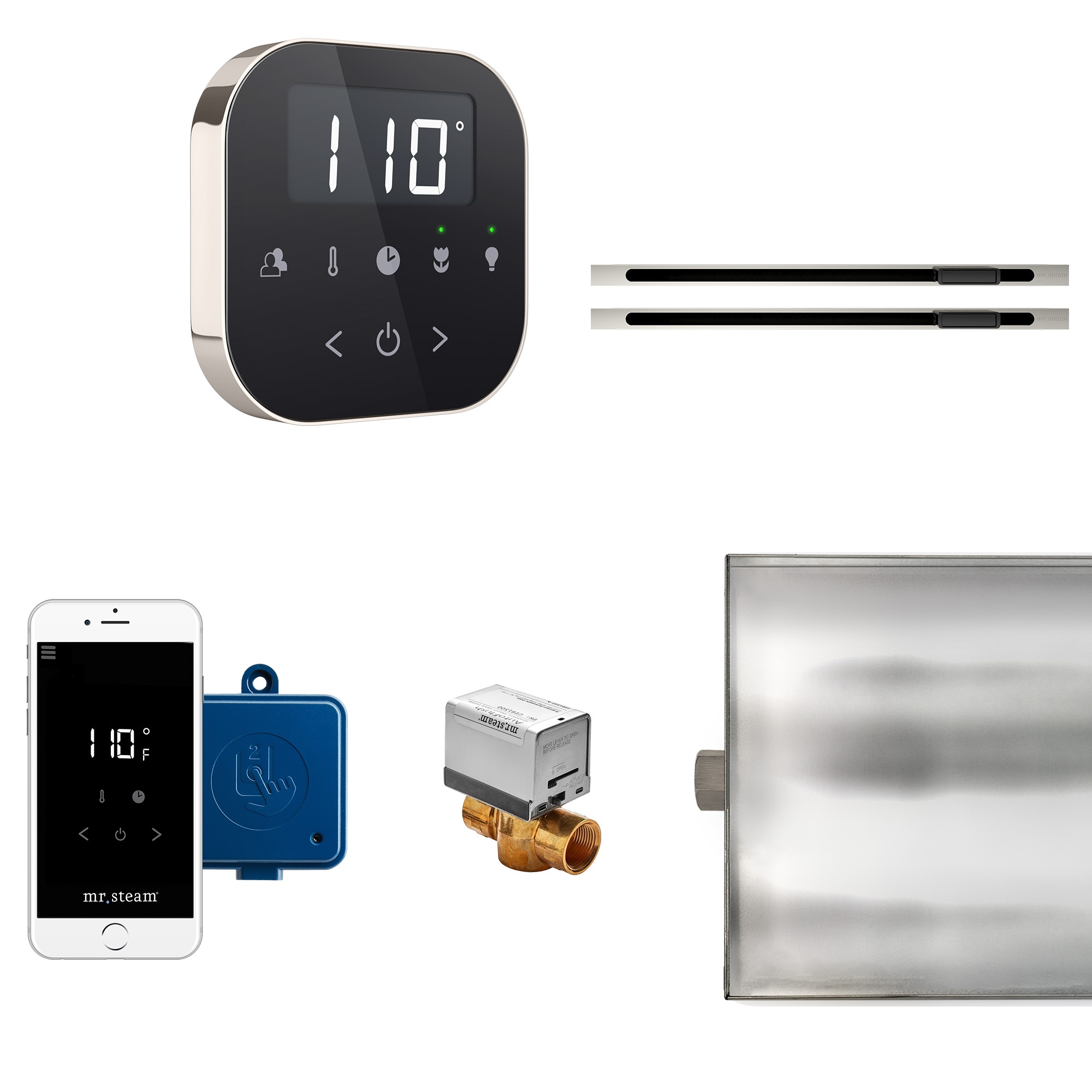 Kit de control generador de vapor negro niquelado pulido de 120 watts Sr. Steam