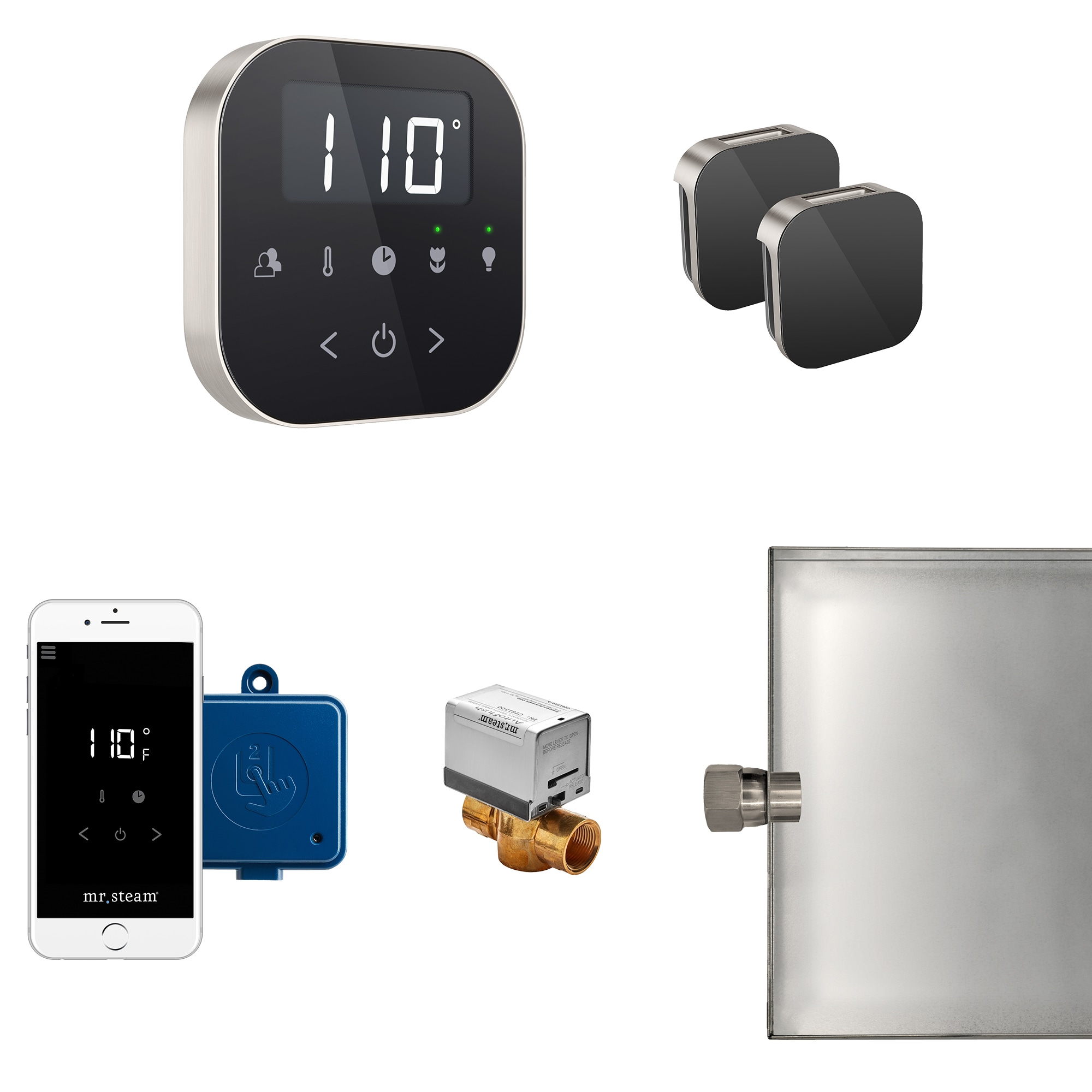 Kit de control de generador de vapor de níquel cepillado negro de 120 vatios Sr. Steam ABUTLERXB-BN