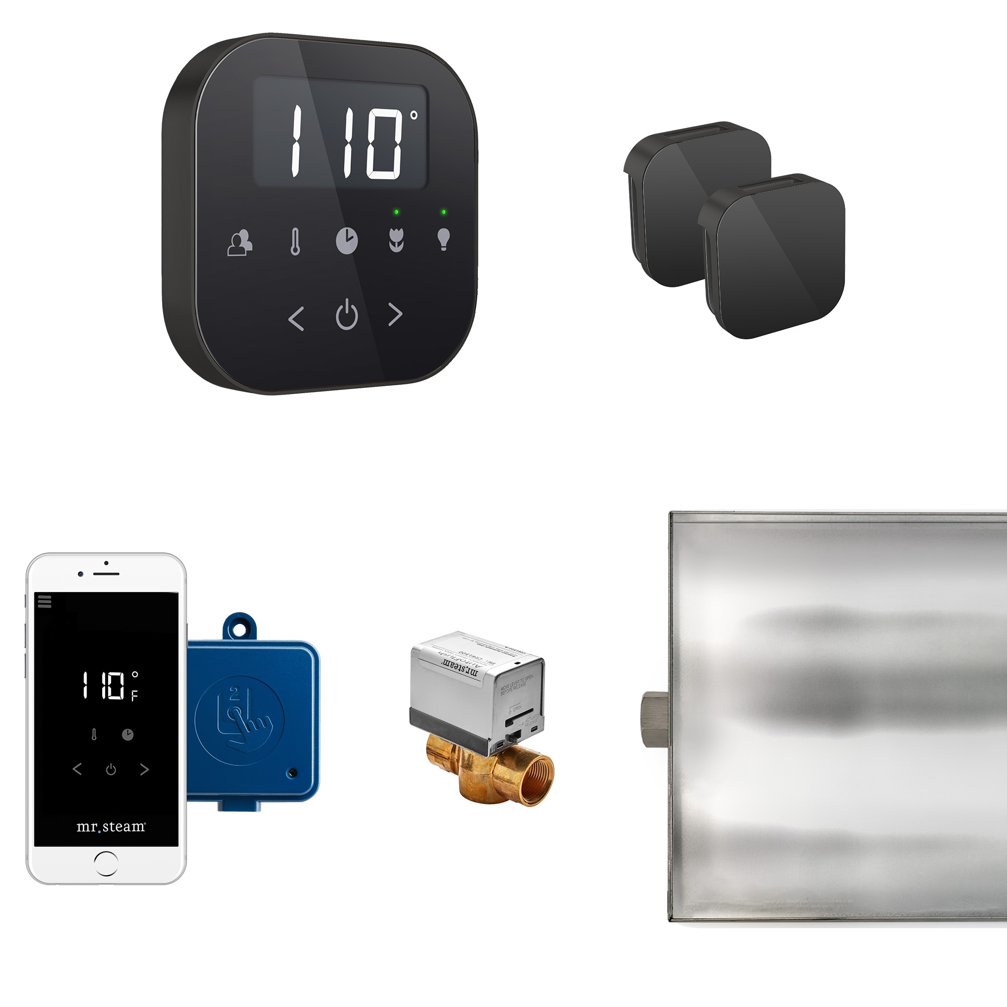 Kit de control de generador de vapor negro mate de Mr. Steam de 120 vatios