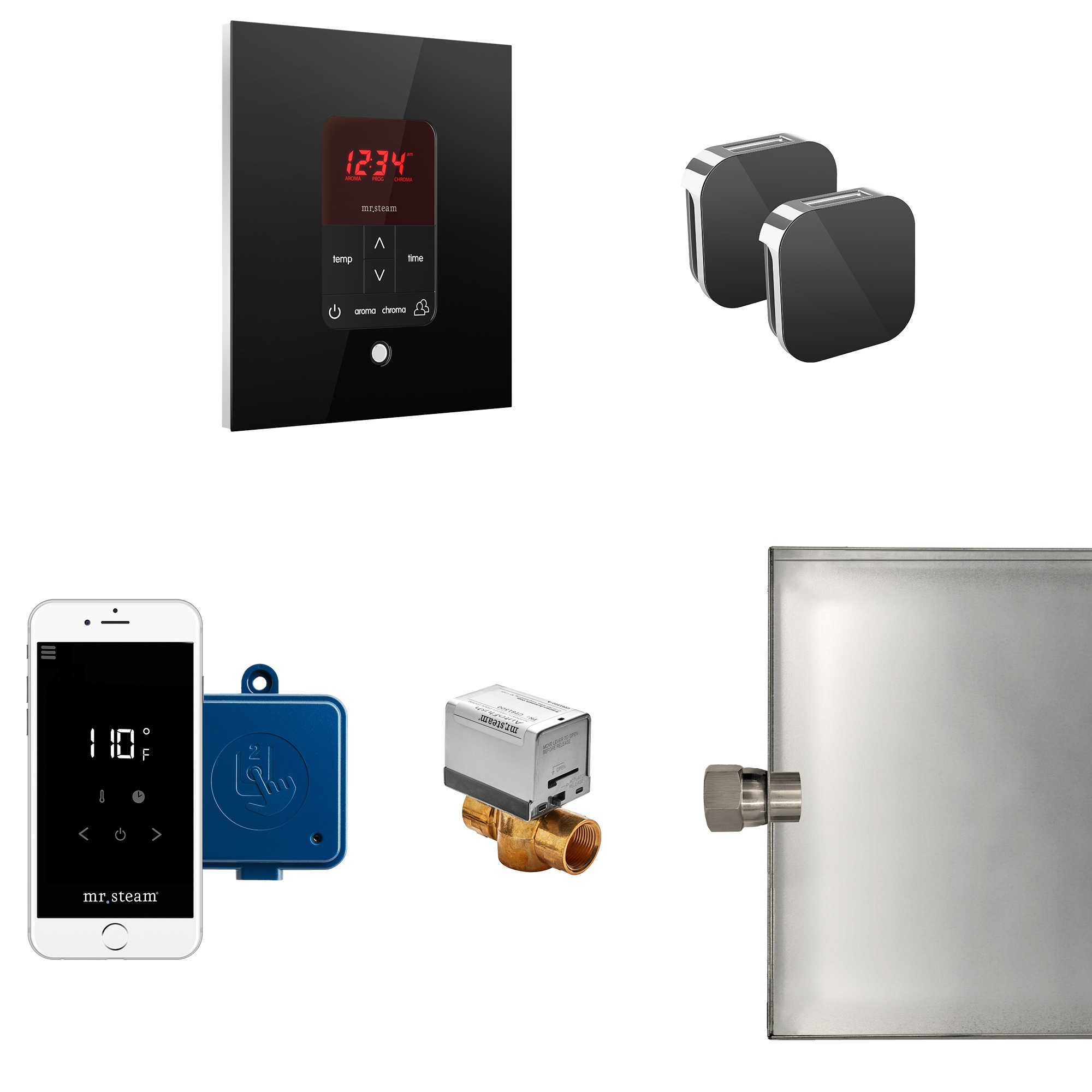 Kit de control para generador de vapor de vidrio negro de 120 vatios de Mr. Steam MSBUTLERXSQ-BK