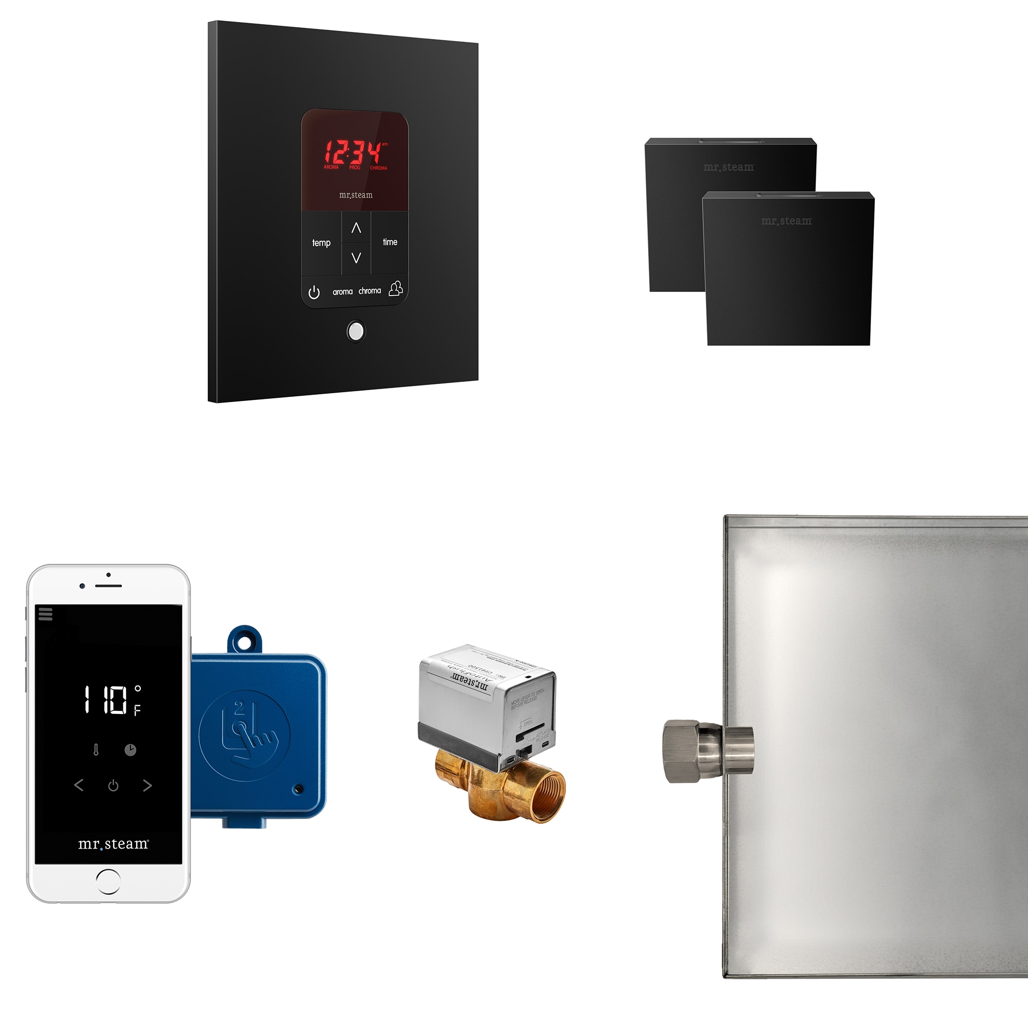Kit de control de generador de vapor negro mate de 120 vatios de Mr. Steam MSBUTLERXSQ-MB