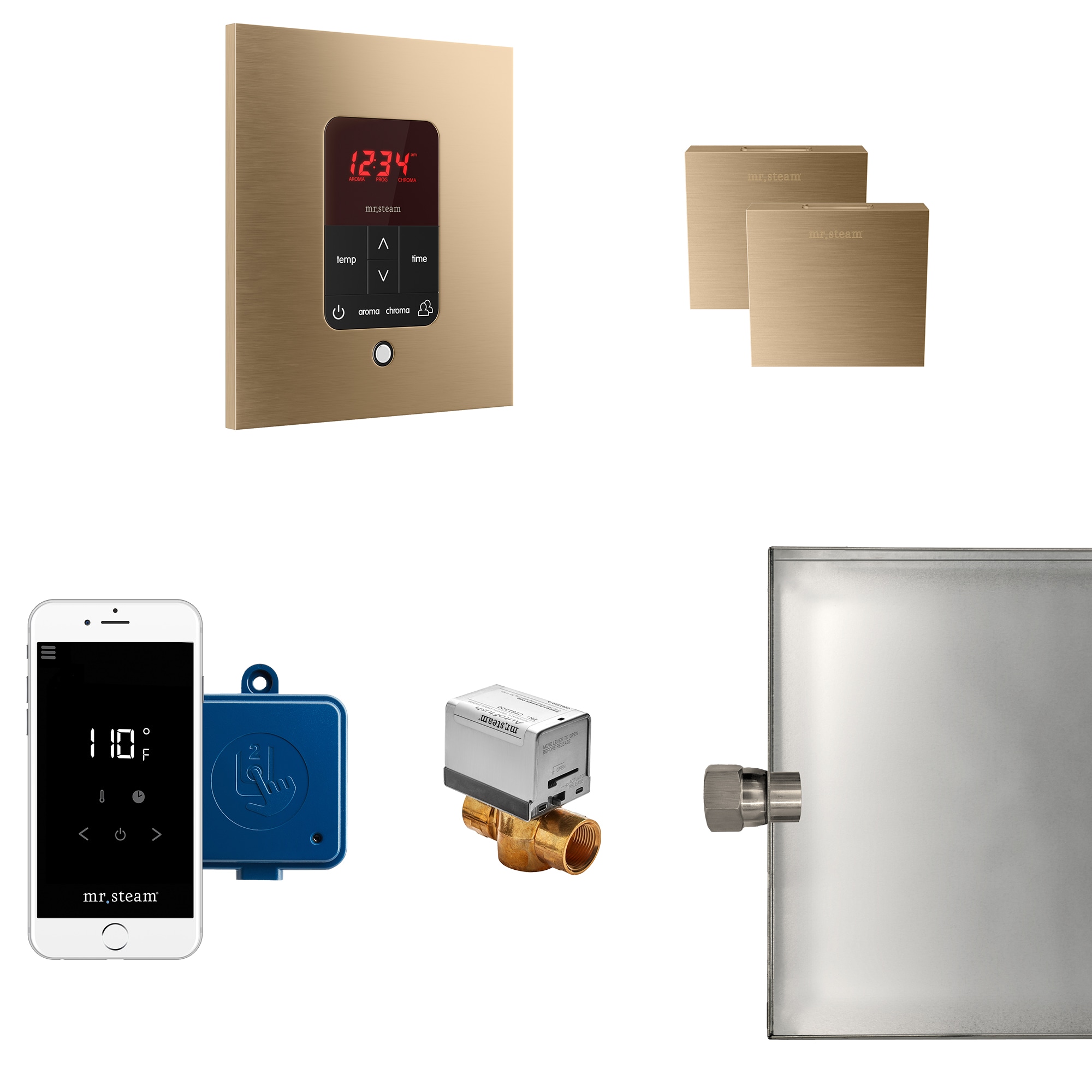 Kit de control de generador de vapor en bronce cepillado de 120 watts Sr. Steam MSBUTLERXSQ-BB