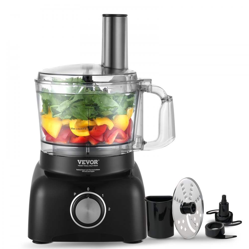 VEVOR Food Processor, 7-Cup Vegetable Chopper for Chopping, Mixing, Slicing, and Kneading Dough, 350 Watts Stainless Steel Blade Professional Electric Food Chopper, Easy Assembly & Clean, Black - SPJGJ350WJXSOUINLV1
