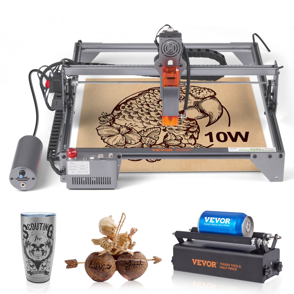 VEVOR Laser Engraver, 10W Output Laser Engraving Machine, 15.7" x 15.7" Large Working Area, 10000mm/min Movement Speed, Compressed Spot with Rotary Roller, Laser Cutter for Wood, Metal, Acrylic - KZXS10W4140CMBA57V1