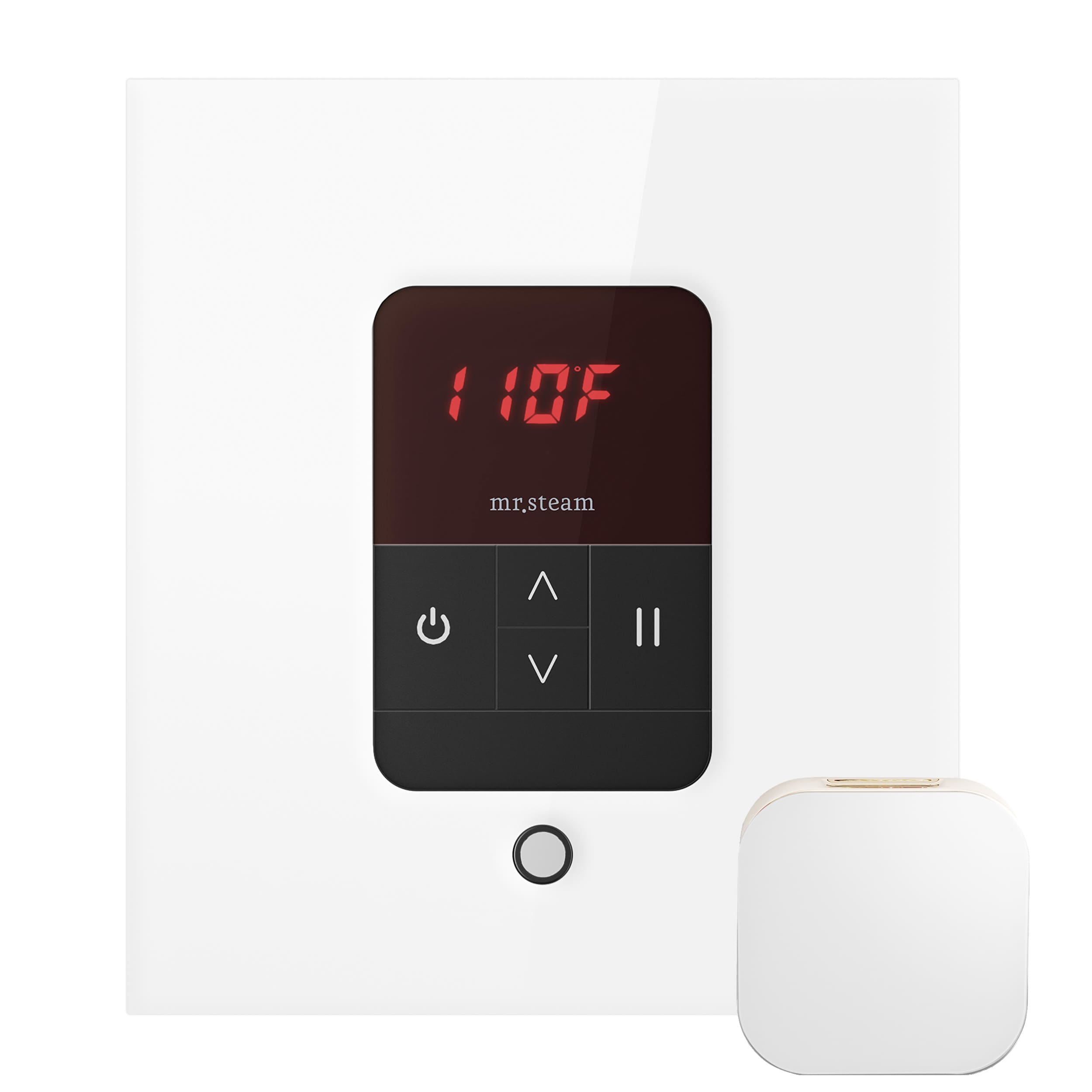 Unidad de control de vapor en vidrio blanco de 120 watts de Mr. Steam MSITEMPOSQ-WH