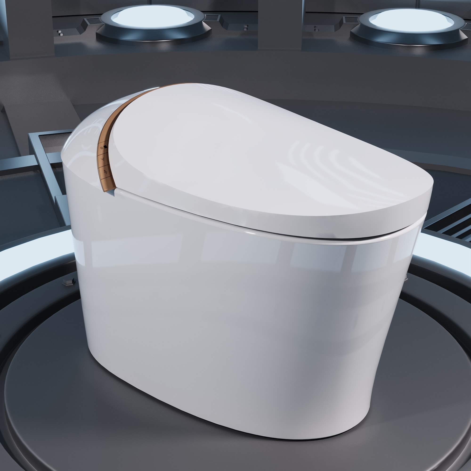Sanitario Automático blanco sin contacto de DeerValley Vertex con altura estándar, cierre suave inteligente y bidé alargado. Instalación de 12 pulgadas y flujo de 1.4 GPF. DV-1S0160-V3.