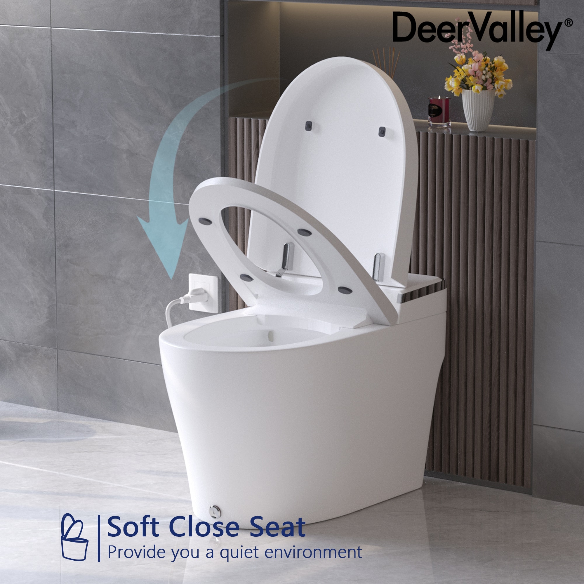 Inodoro inteligente con bidé DeerValley Apex Blanco sin contacto con cierre suave estándar y altura alargada 12 pulgadas, descarga de 1.28 GPF DV-1S0029