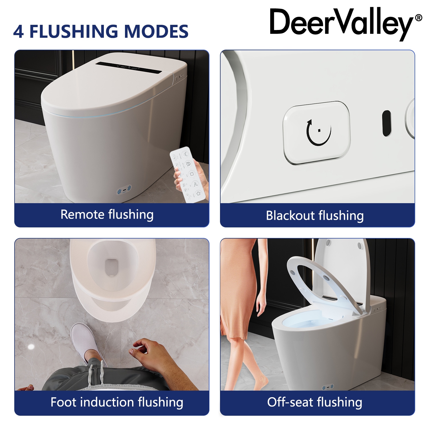 Inodoro Inteligente con Bidet de una Pieza con Descarga Sin Contacto y Cierre Suave en Color Blanco de DeerValley, Altura Estándar alargado, 12 pulgadas de ajuste bruto, 1.28 GPF DV-1S0159-V3.