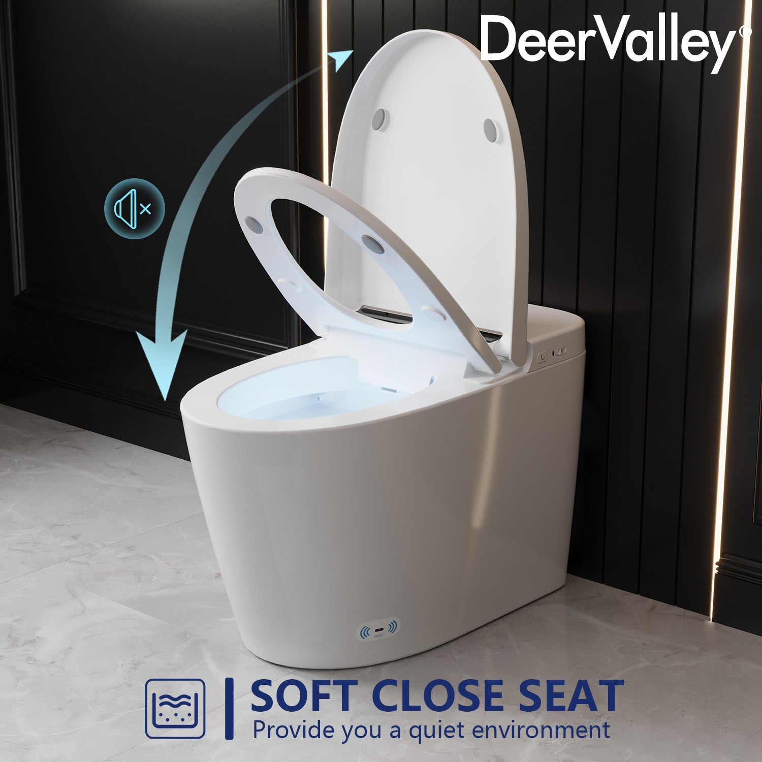 Inodoro Inteligente con Bidet de una Pieza con Descarga Sin Contacto y Cierre Suave en Color Blanco de DeerValley, Altura Estándar alargado, 12 pulgadas de ajuste bruto, 1.28 GPF DV-1S0159-V3.