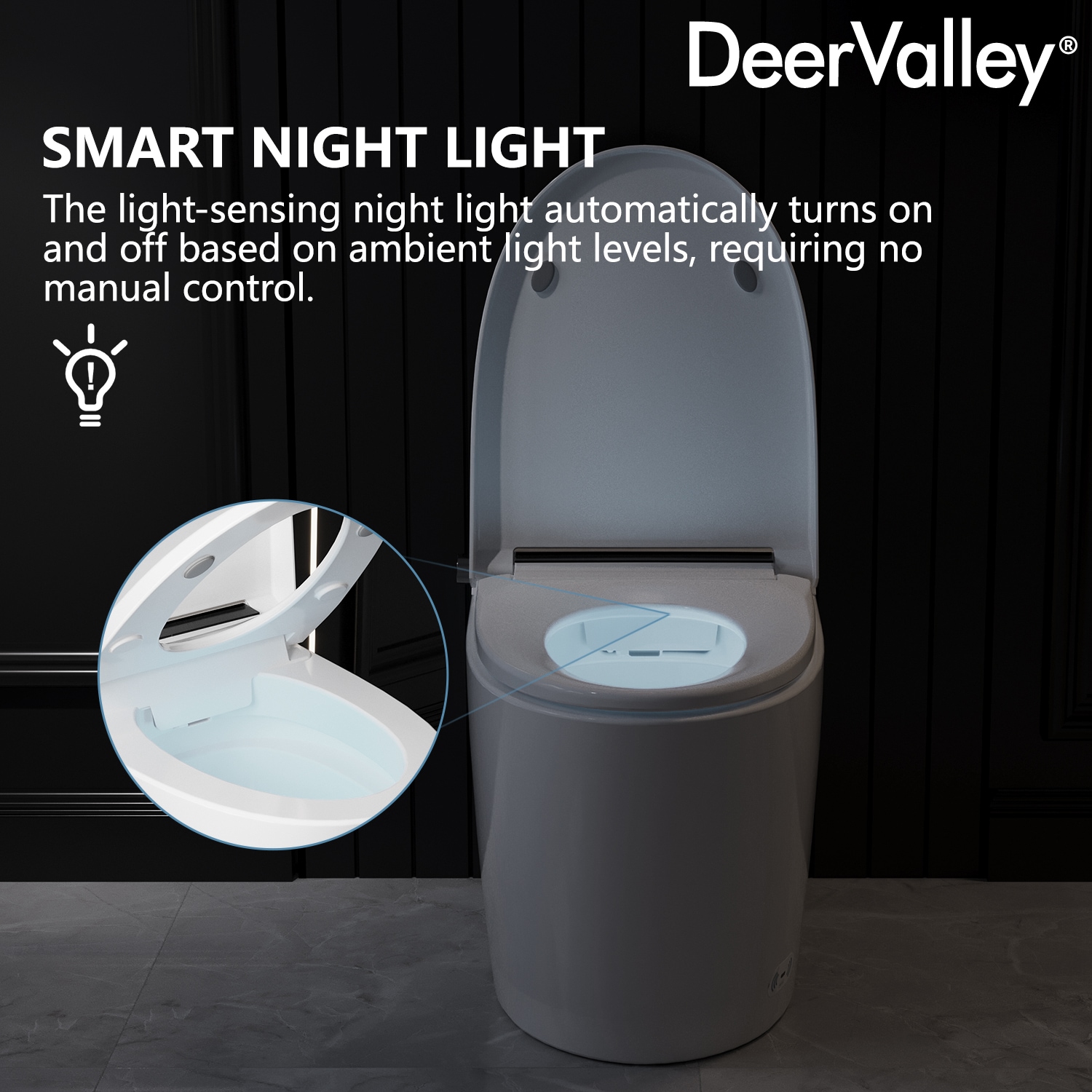 Inodoro Inteligente con Bidet de una Pieza con Descarga Sin Contacto y Cierre Suave en Color Blanco de DeerValley, Altura Estándar alargado, 12 pulgadas de ajuste bruto, 1.28 GPF DV-1S0159-V3.