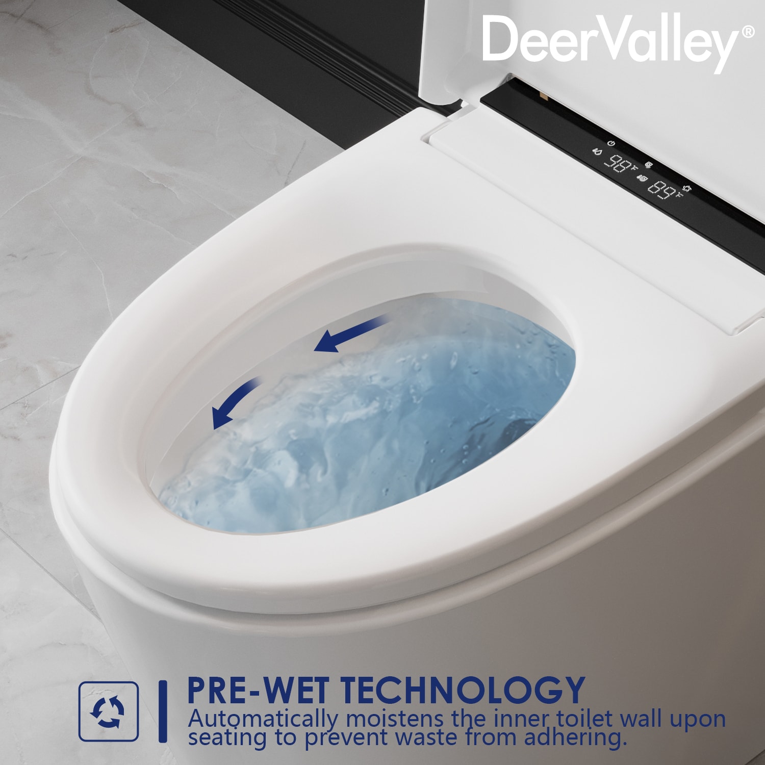 Inodoro Inteligente con Bidet de una Pieza con Descarga Sin Contacto y Cierre Suave en Color Blanco de DeerValley, Altura Estándar alargado, 12 pulgadas de ajuste bruto, 1.28 GPF DV-1S0159-V3.