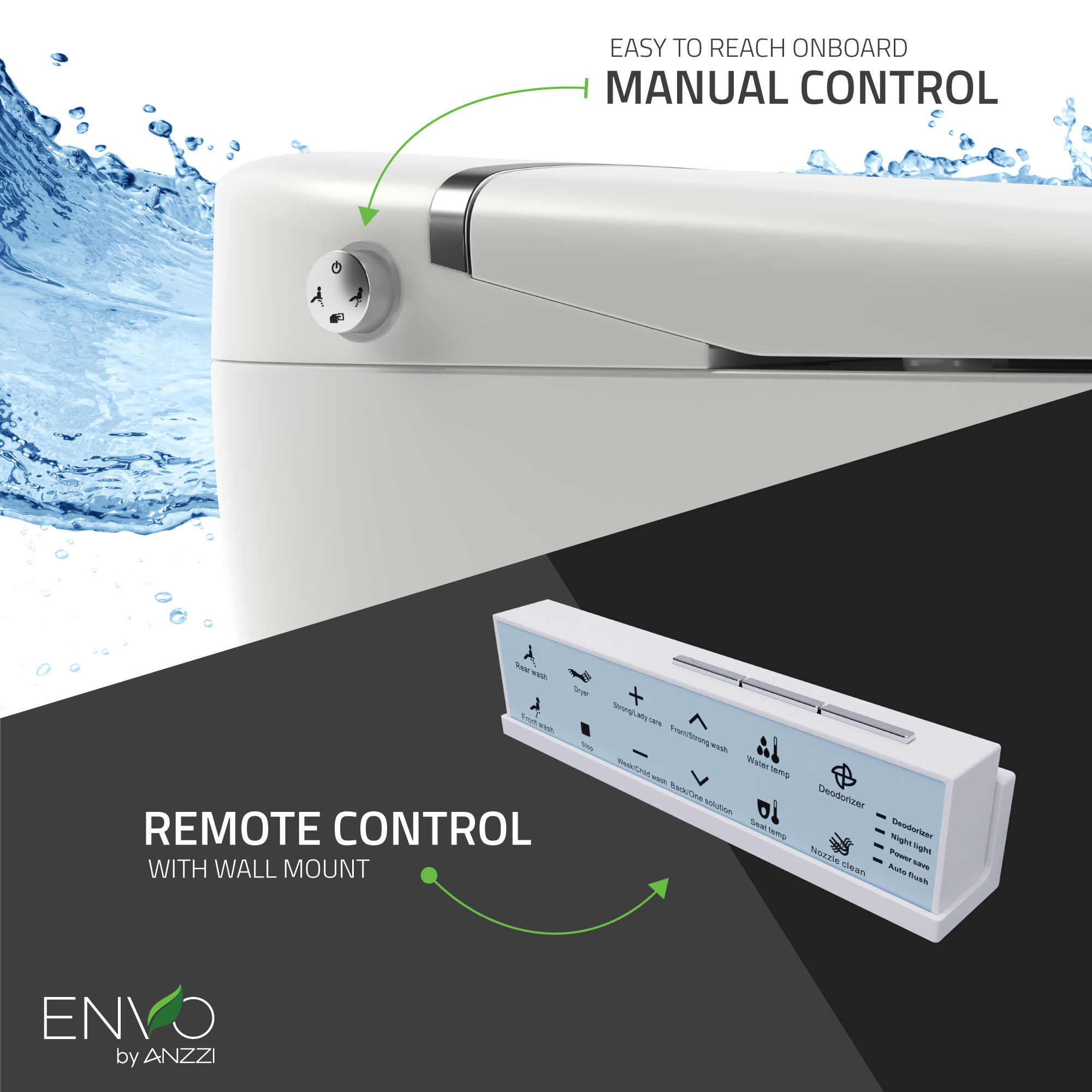 Bidet inteligente con cierre suave y sin contacto, altura estándar alargada en blanco ANZZI