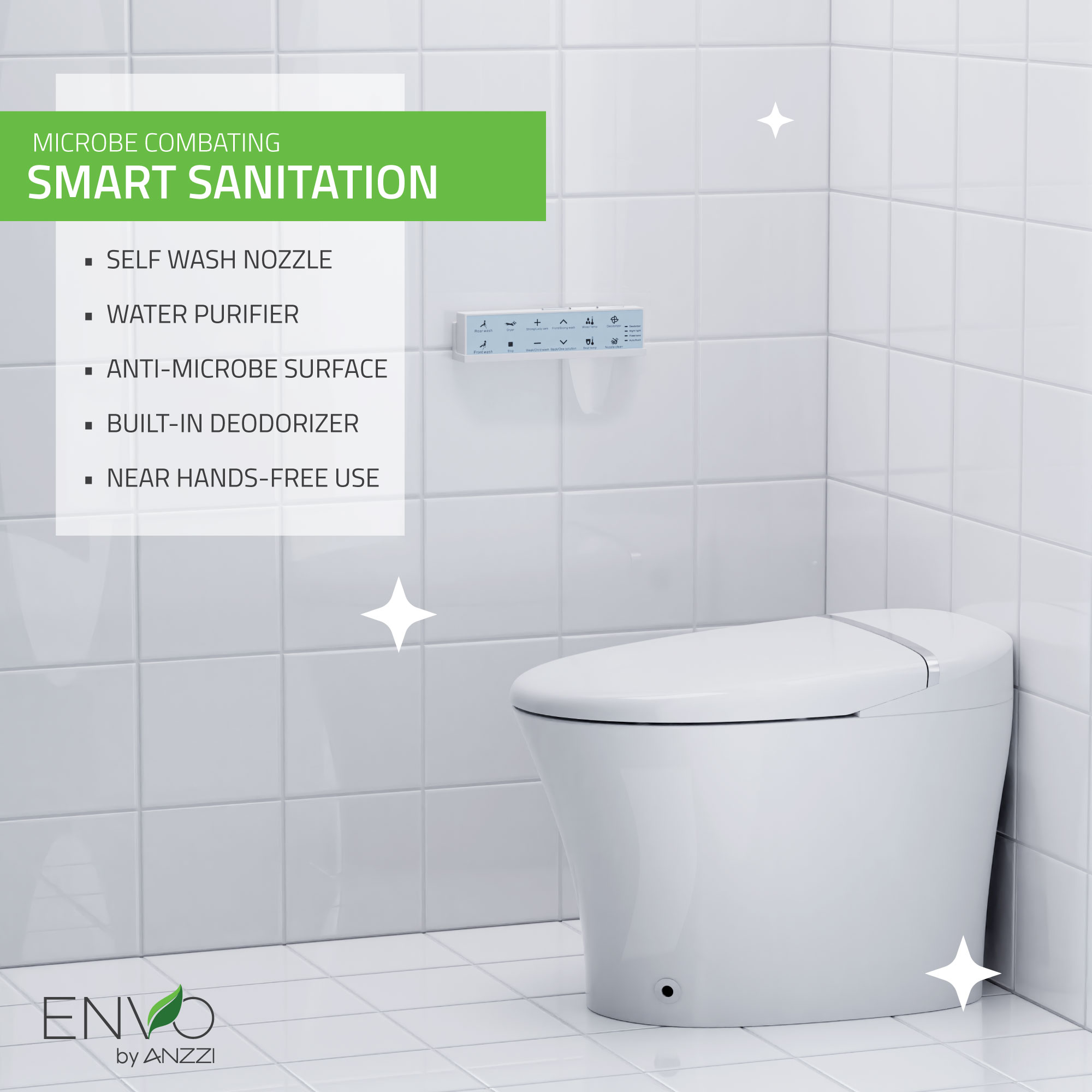 Bidet inteligente con cierre suave y sin contacto, altura estándar alargada en blanco ANZZI