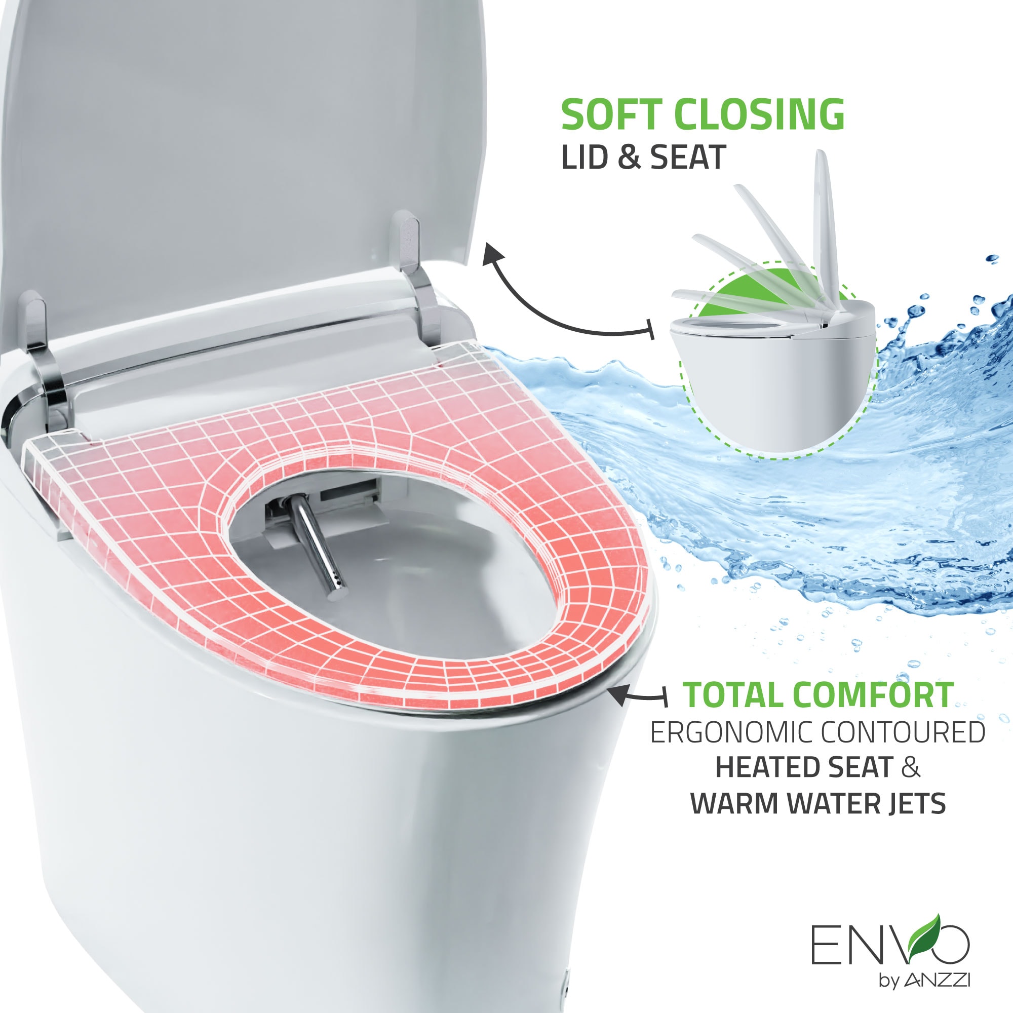 Bidet inteligente con cierre suave y sin contacto, altura estándar alargada en blanco ANZZI