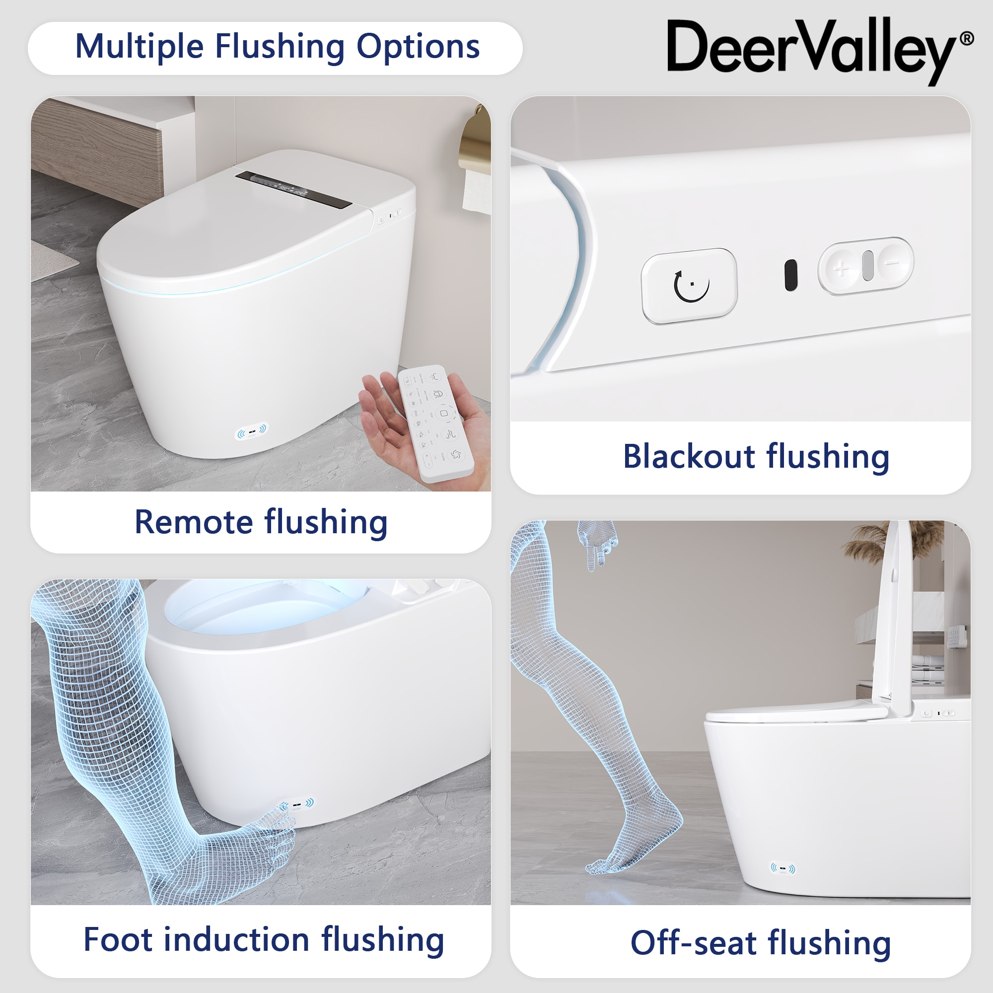 DeerValley Vertex Blanco Inodoro Sin Contacto alargado Altura estándar Suave Cierre inteligente 1 pieza Bidé 12 pulgadas de instalación áspera 1.28 GPF DV-1S0159