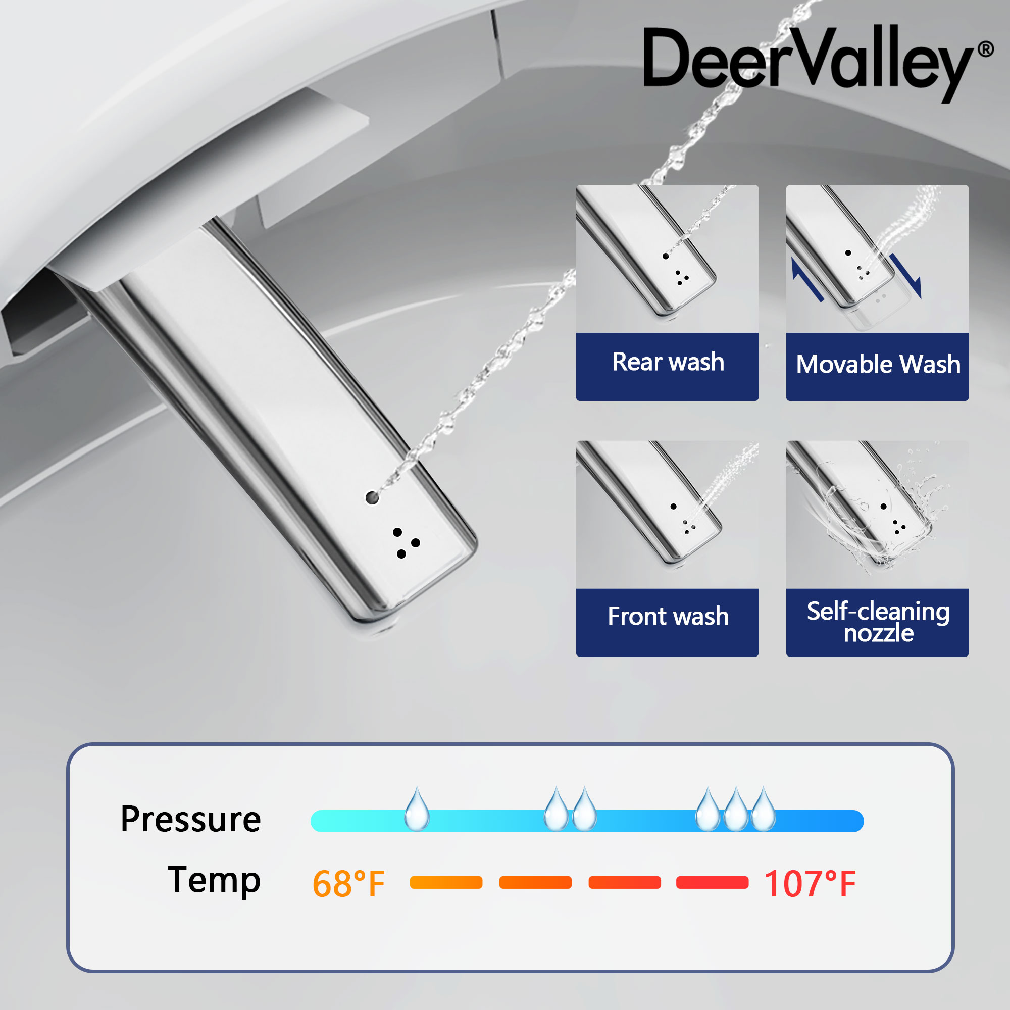 DeerValley Vertex Blanco Inodoro Sin Contacto alargado Altura estándar Suave Cierre inteligente 1 pieza Bidé 12 pulgadas de instalación áspera 1.28 GPF DV-1S0159